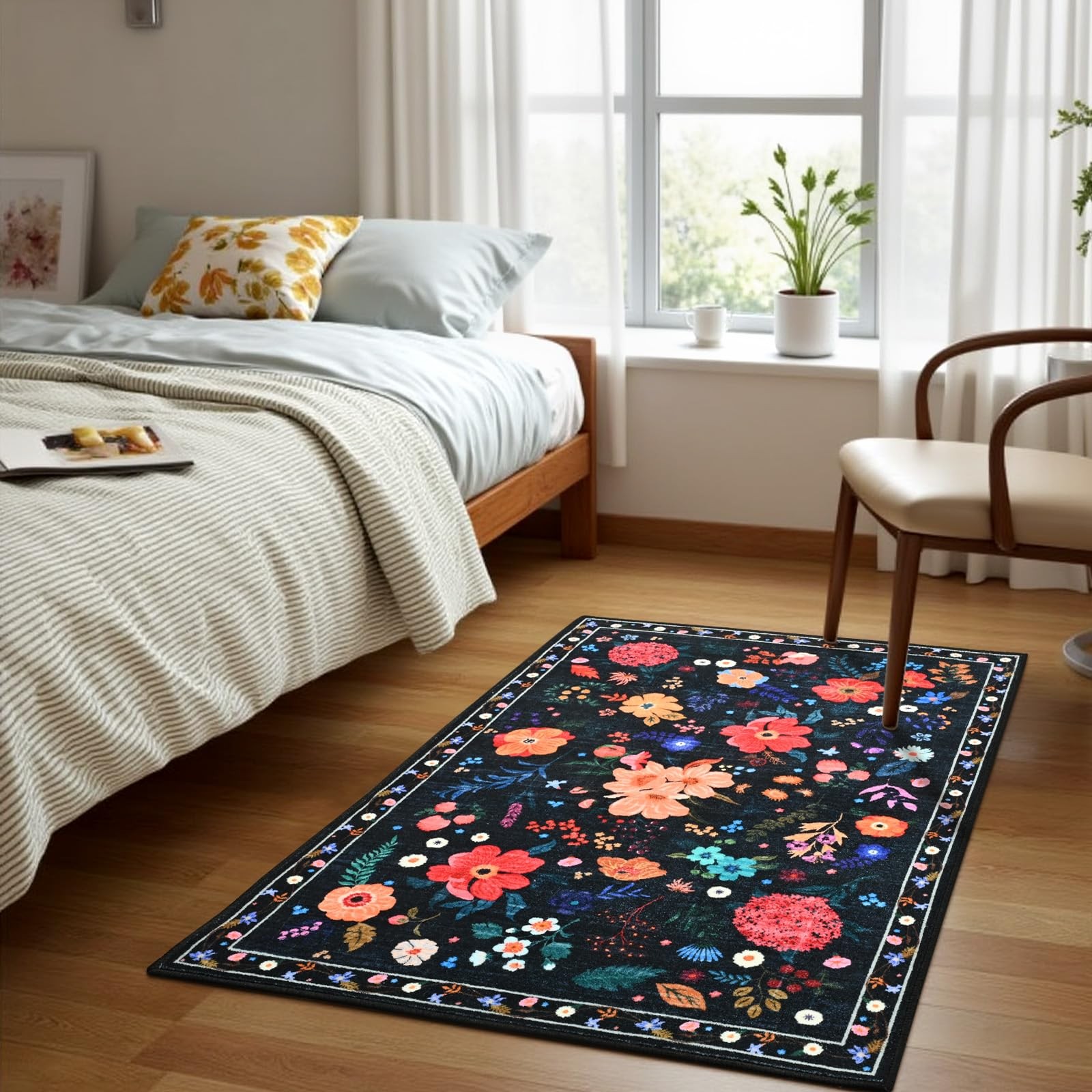 Boho Floral Entryway Rug 2×3 Washable NonSlip Vintage Carpet for Home