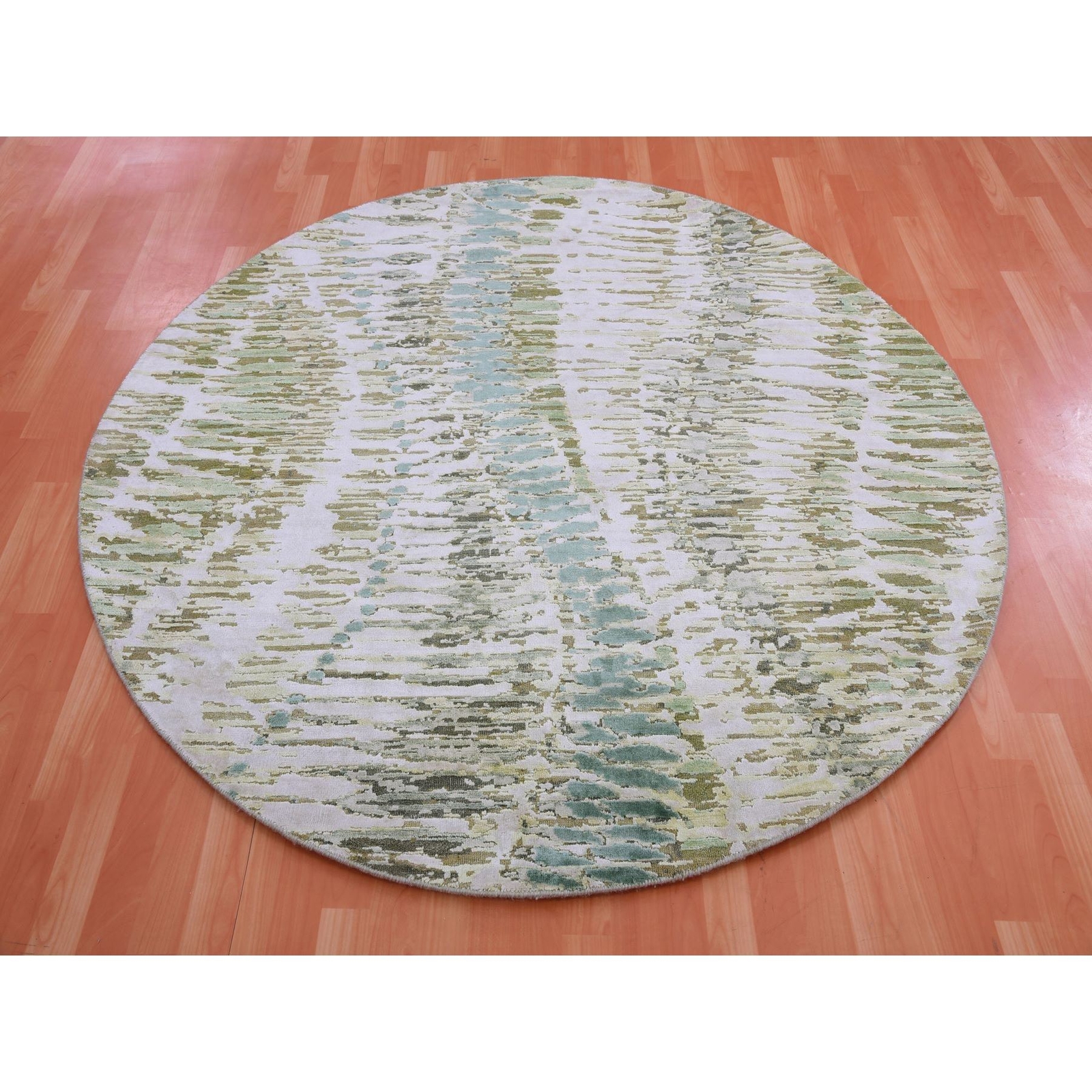 6’x6′ Lafayette Green Crocodile Safari Design Silk Hand Knotted Round Rug R75422