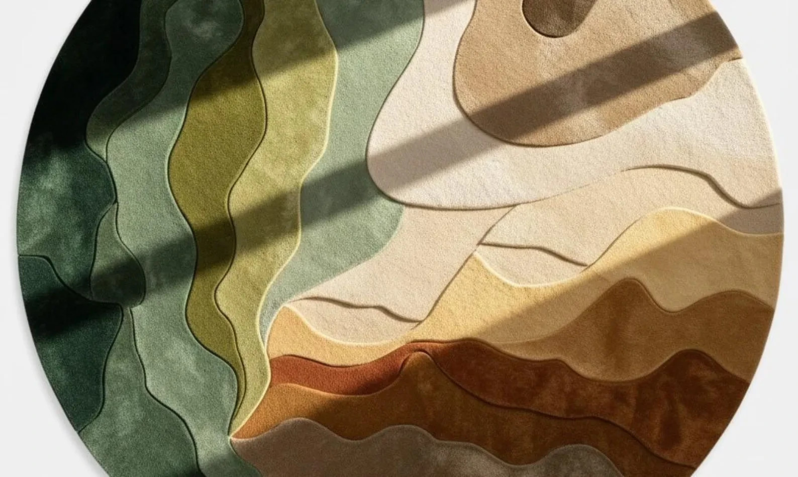 Round Green Moss Rug, Tufted Wool Earth Tone Carpet, Abstract Topographic Circle