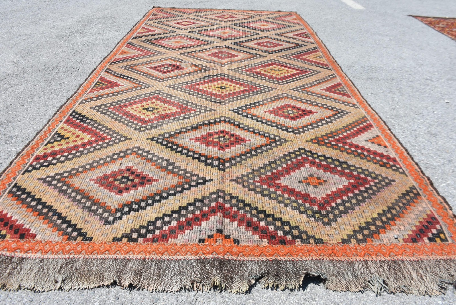 5,7×11,9 ft Rug, Turkish Vintage Large Rug, Red Kilim Wool Rug