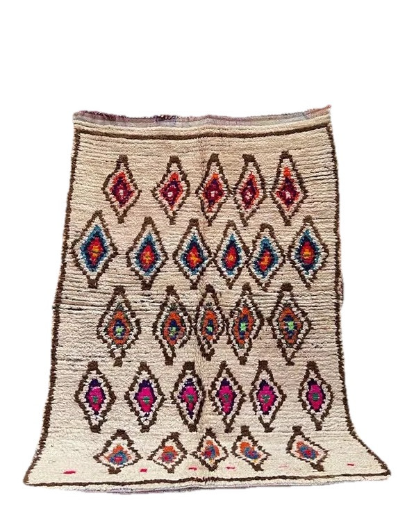 Vintage Moroccan Rug Colorful Berber Carpet Rug 8 x 5.5 ft Ourika Tribe Wool