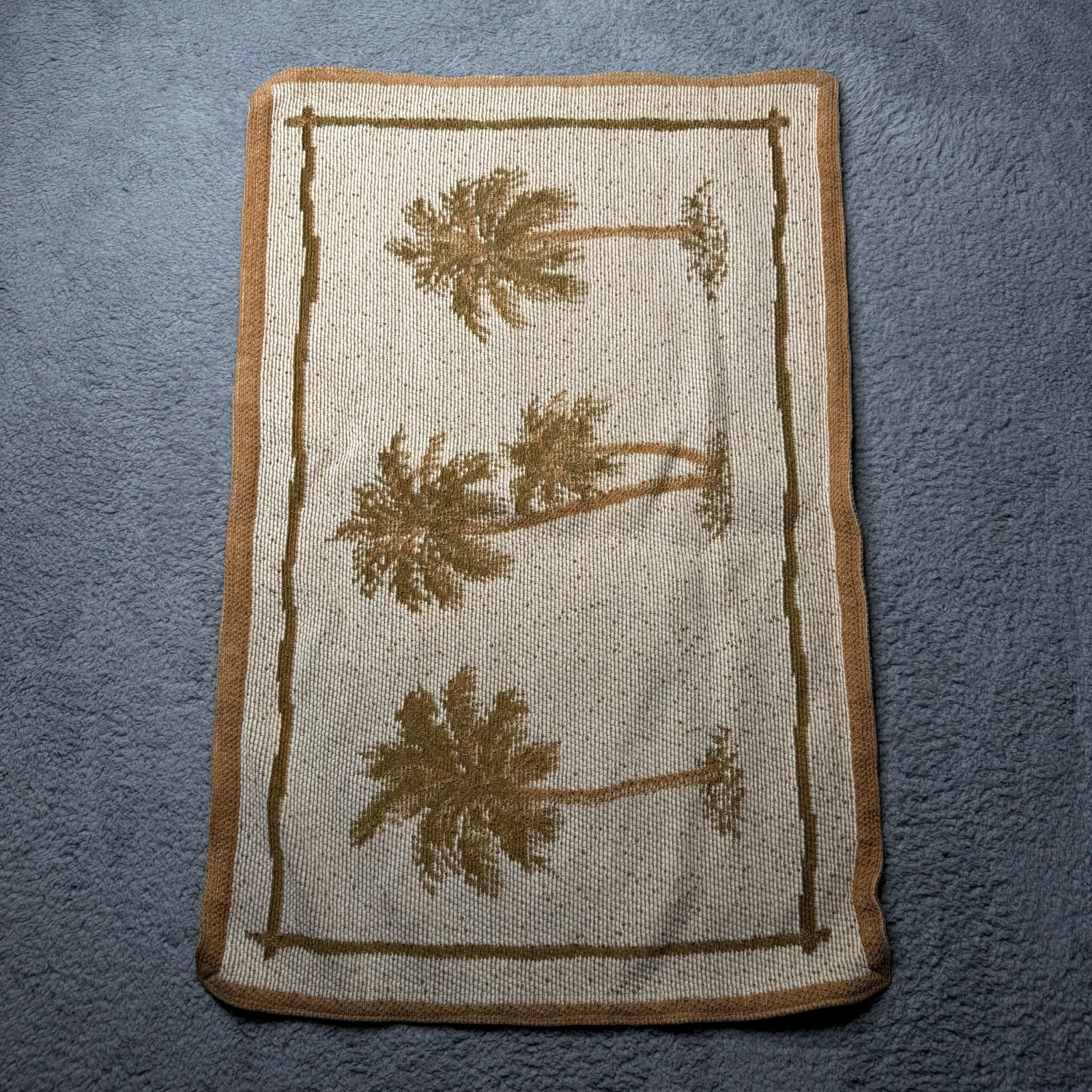 Vintage Beach Rug Brown Palm Tree Accent Mat Hawaii Decor