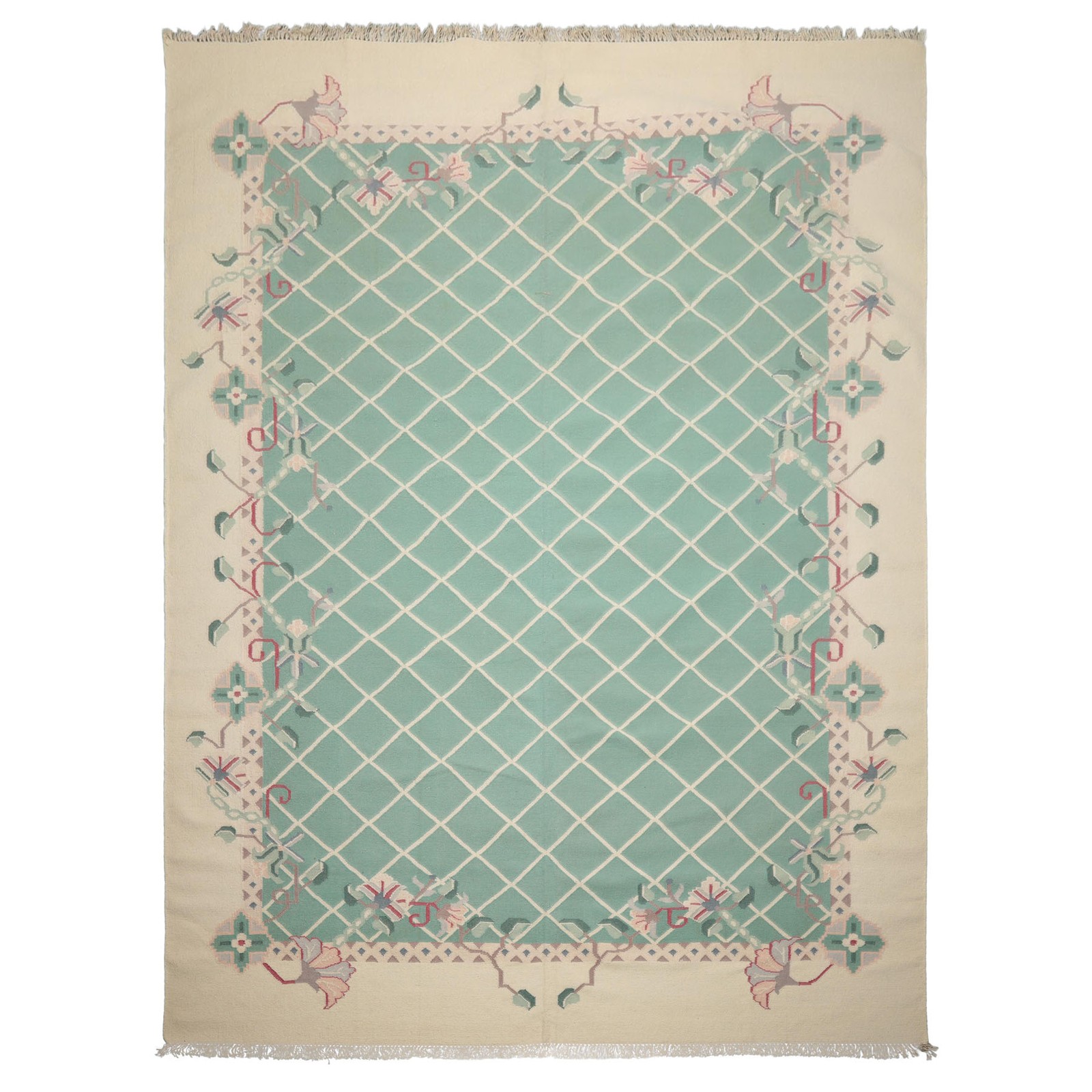 9×12 Hand Woven Wool Aqua Kilim Traditional Trellis Rug