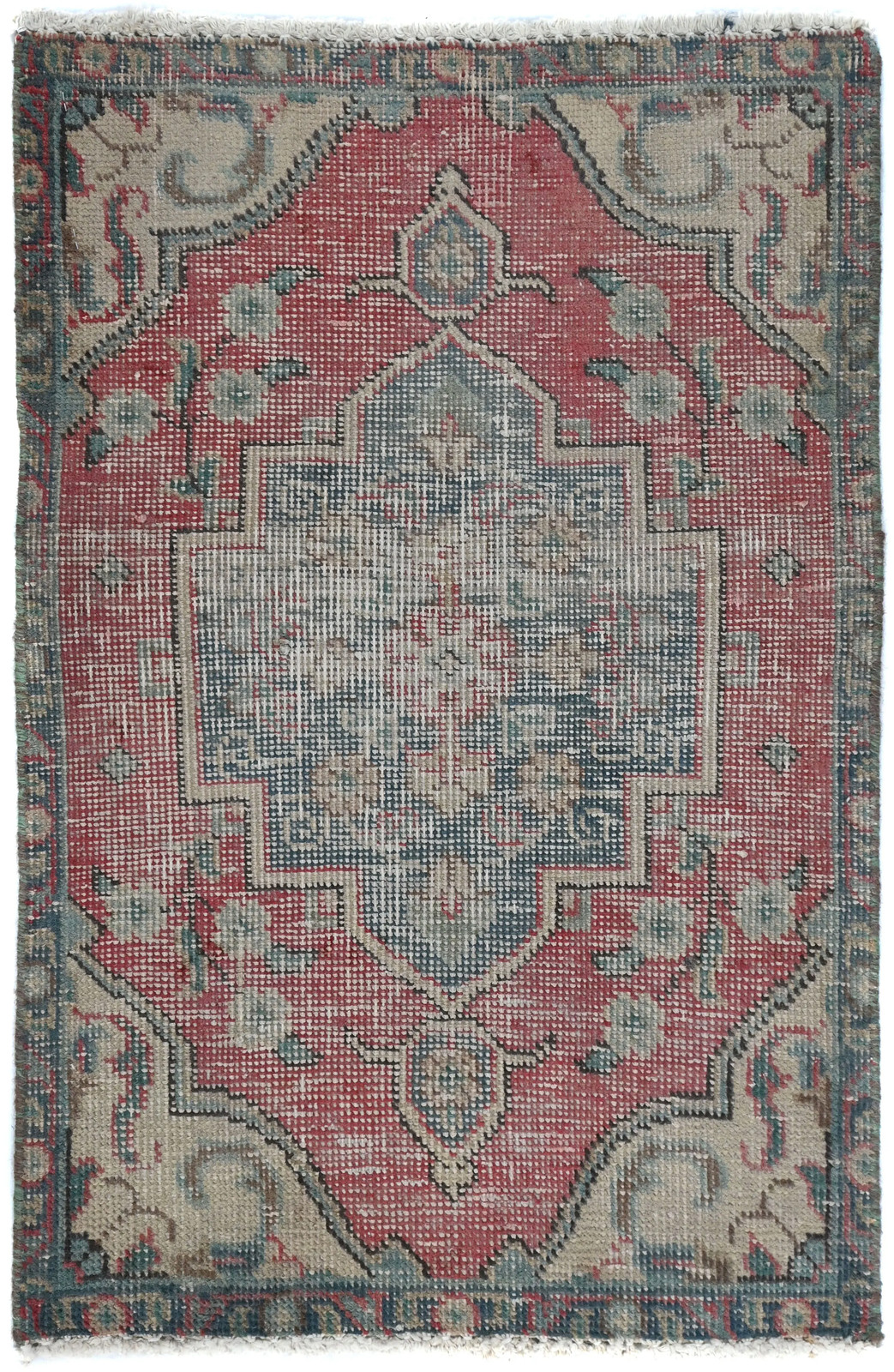 Semi-Antique Distressed Oriental Rug 1’8X2’3 ft Muted Floral Design Decor Carpet