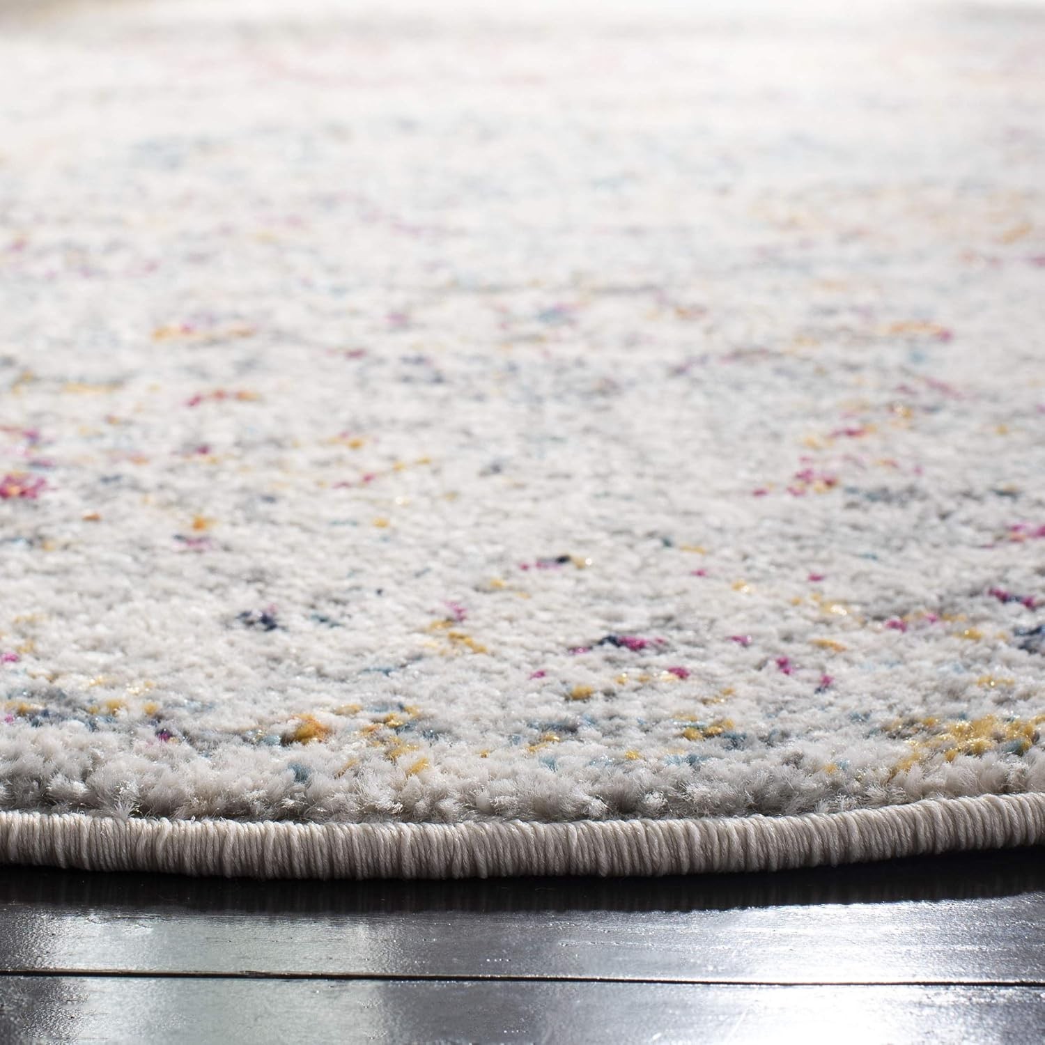 Madison Collection 3′ Round Grey / Gold Boho Chic Floral Medallion Trellis Di…