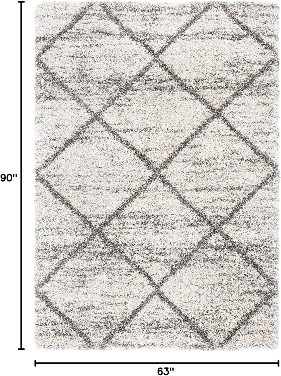 Hudson Shag Area Rug 5’3″ x 7’6″ – Modern Grey & Beige Trellis Design