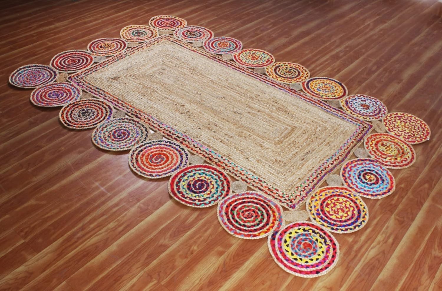 Rug Jute & Cotton hand Braided Style Area Rug Rectangle Entryway Woven Carpet