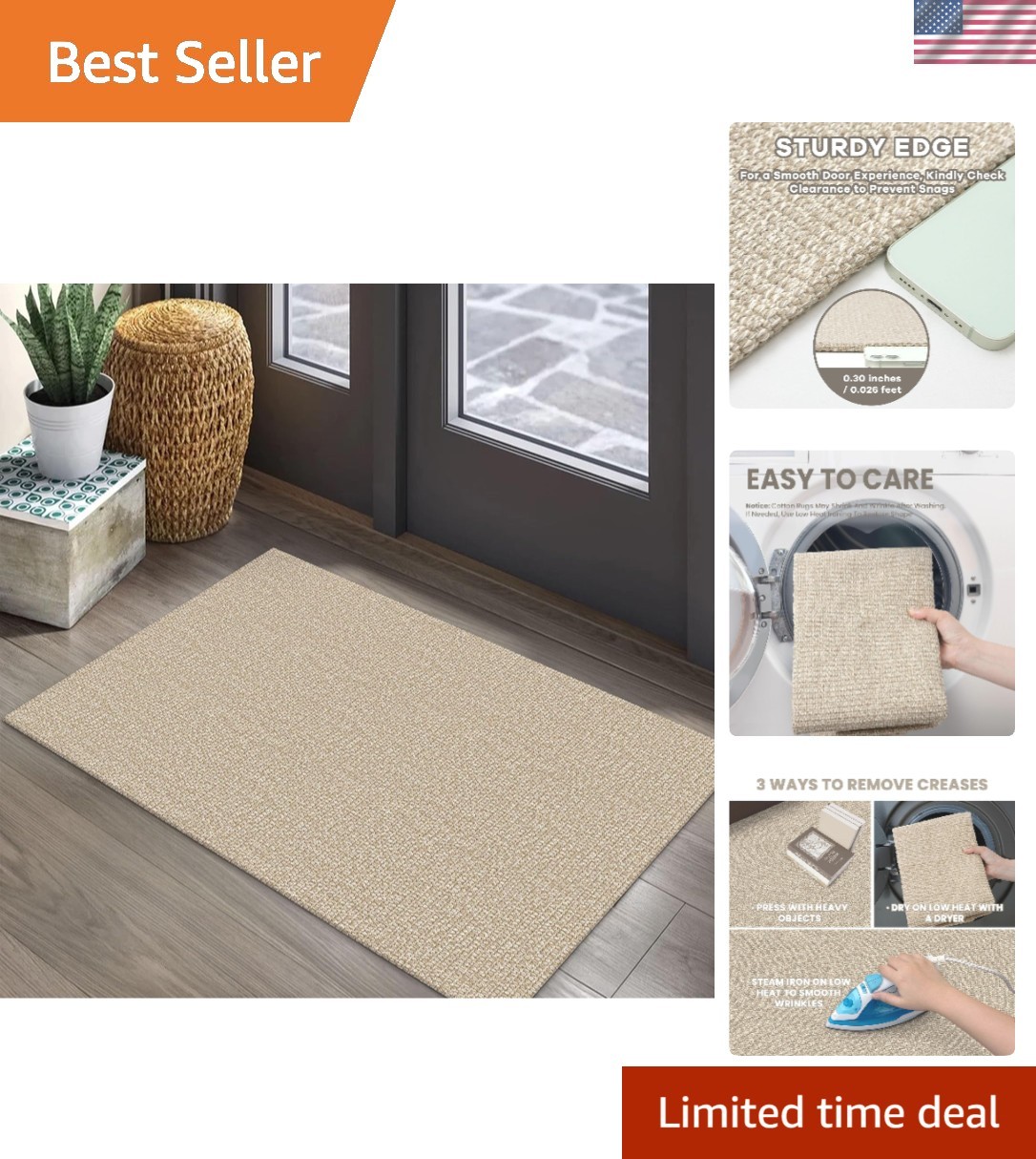 Comfort-Focused Sand/Beige Entryway Rug – Machine Washable & Stain Resistant