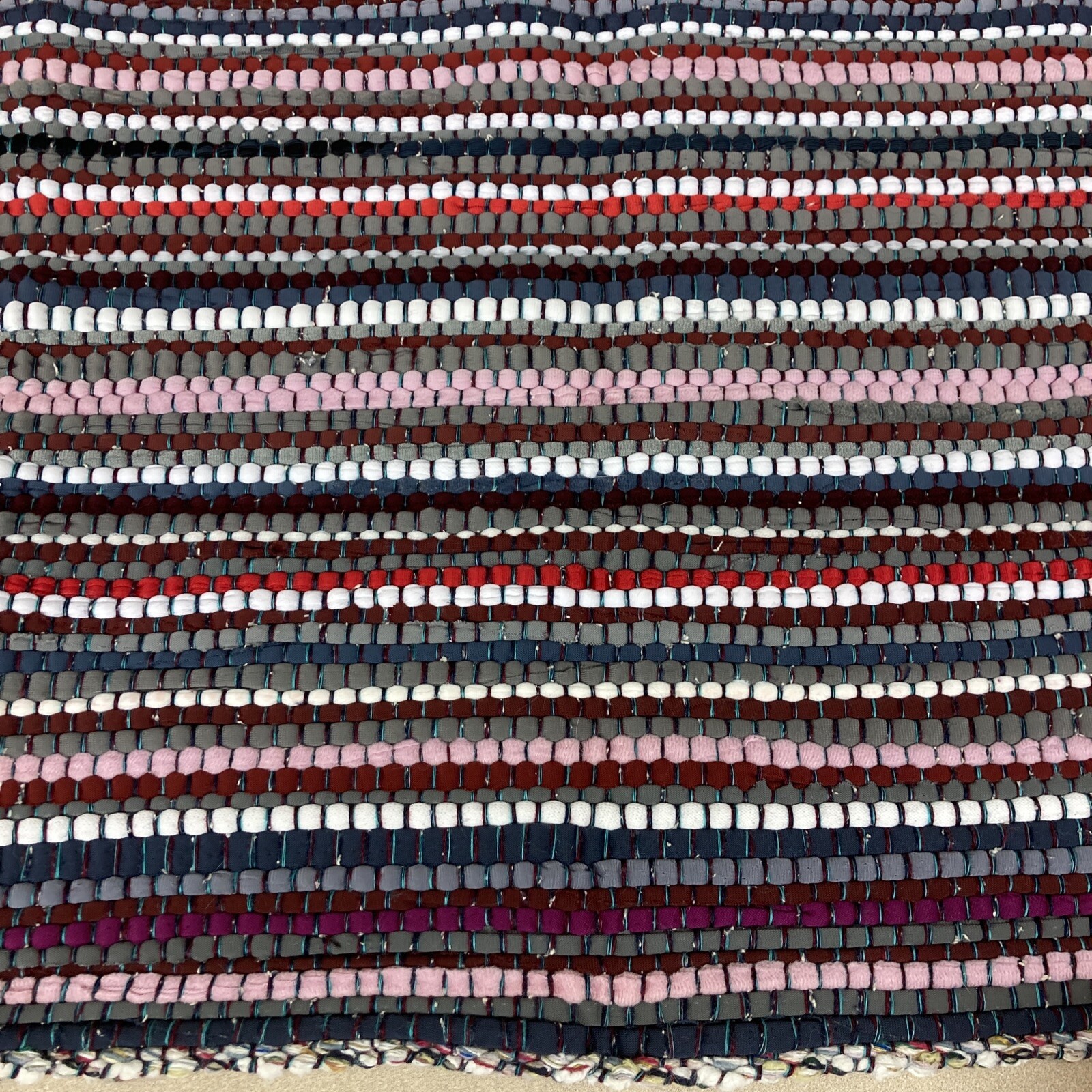 handmade Weave Rug multi color and black rainbow cotton 32”x 18” AR93