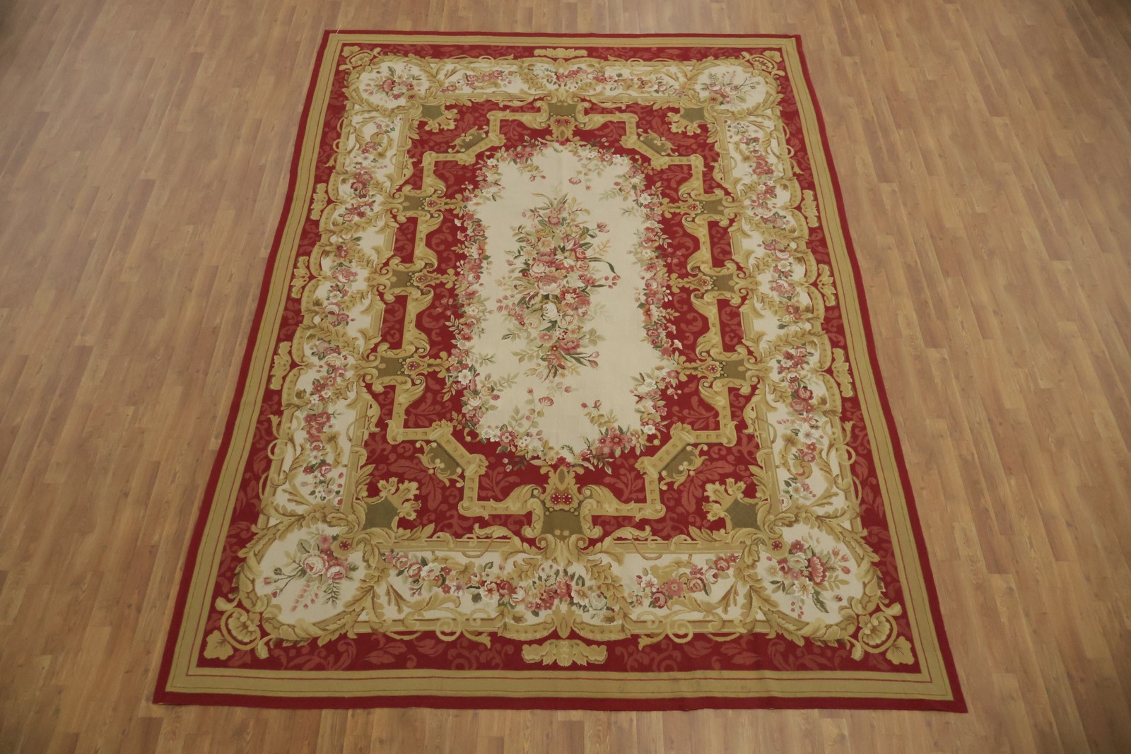 Aubusson Tapestry Chinese Area Rug 9×12 Elegant Floral Needle-Point Wool Carpet