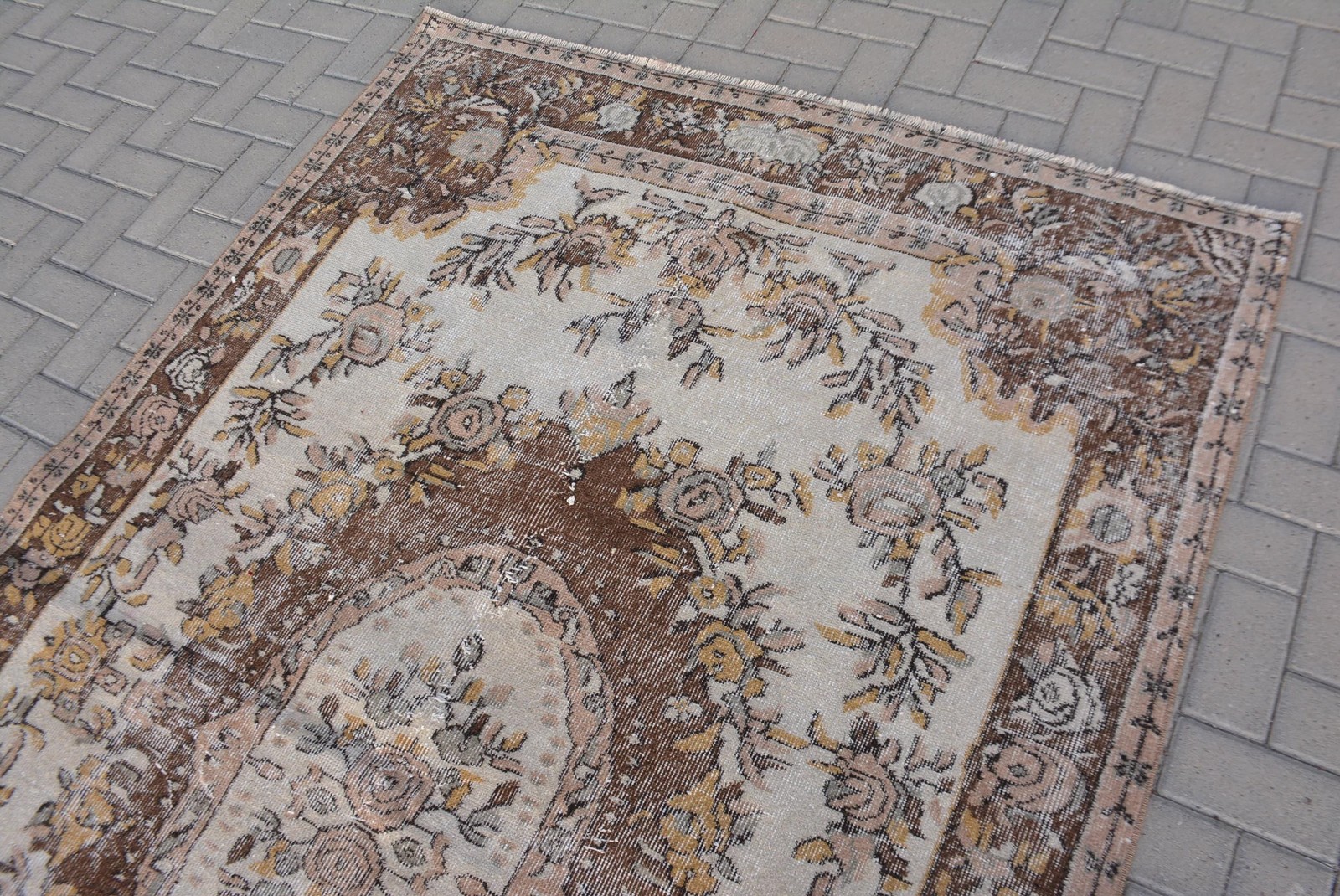 Vintage Rug, Large 5,5×8,4 ft Turkish Rug, Brown Striped Wool Rug