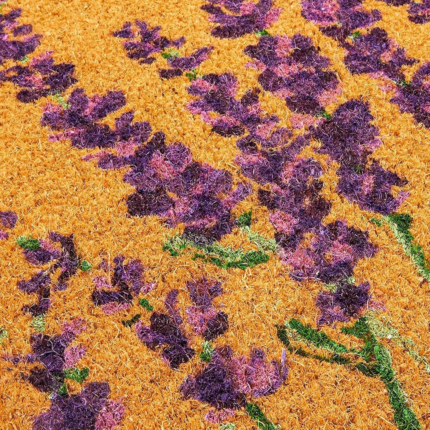 Lavender Floral Door Mat – 17 x 30 in, Purple Coir – Welcome Mat for Front Door