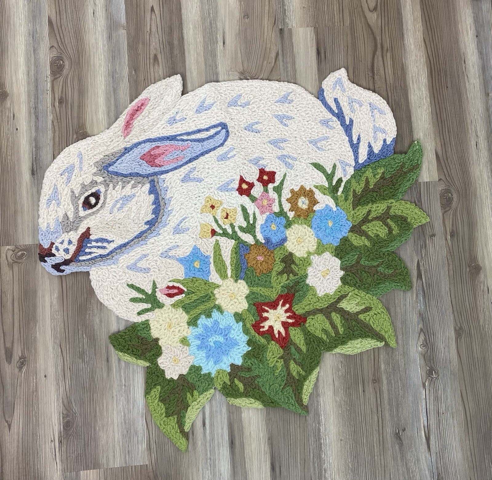 Textured Hook Loop Bunny Rabbit Rug Spring Decor Bright Floral Bouquet Easter