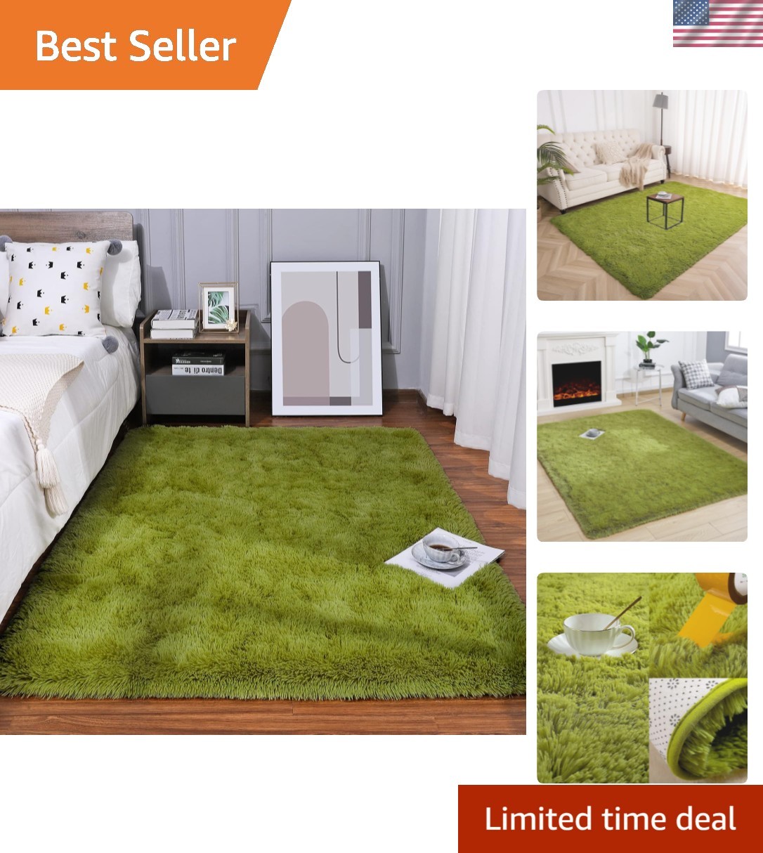 Soft and Cozy 4×6 Green Shag Area Rug – Ideal for Living Room and Nursery