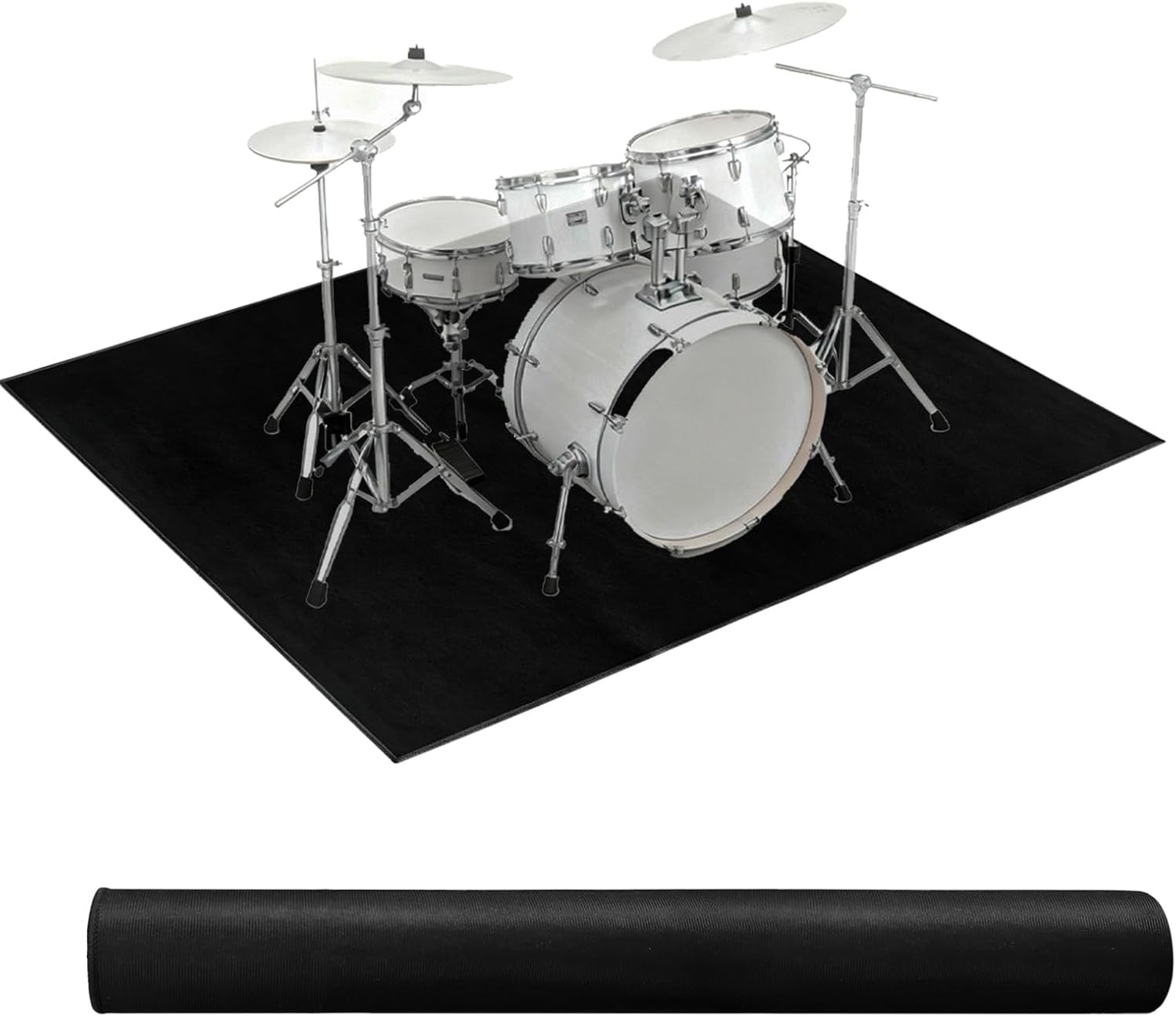 Drum Rug Mat 4 X 6 Ft： Black Soundproof Carpet with Non-Slip Bottom, Washable Fl