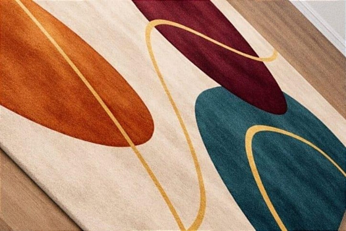 Hand Tufted Wool Area Rug, Abstract Geometric Handmade Design Area Carpet