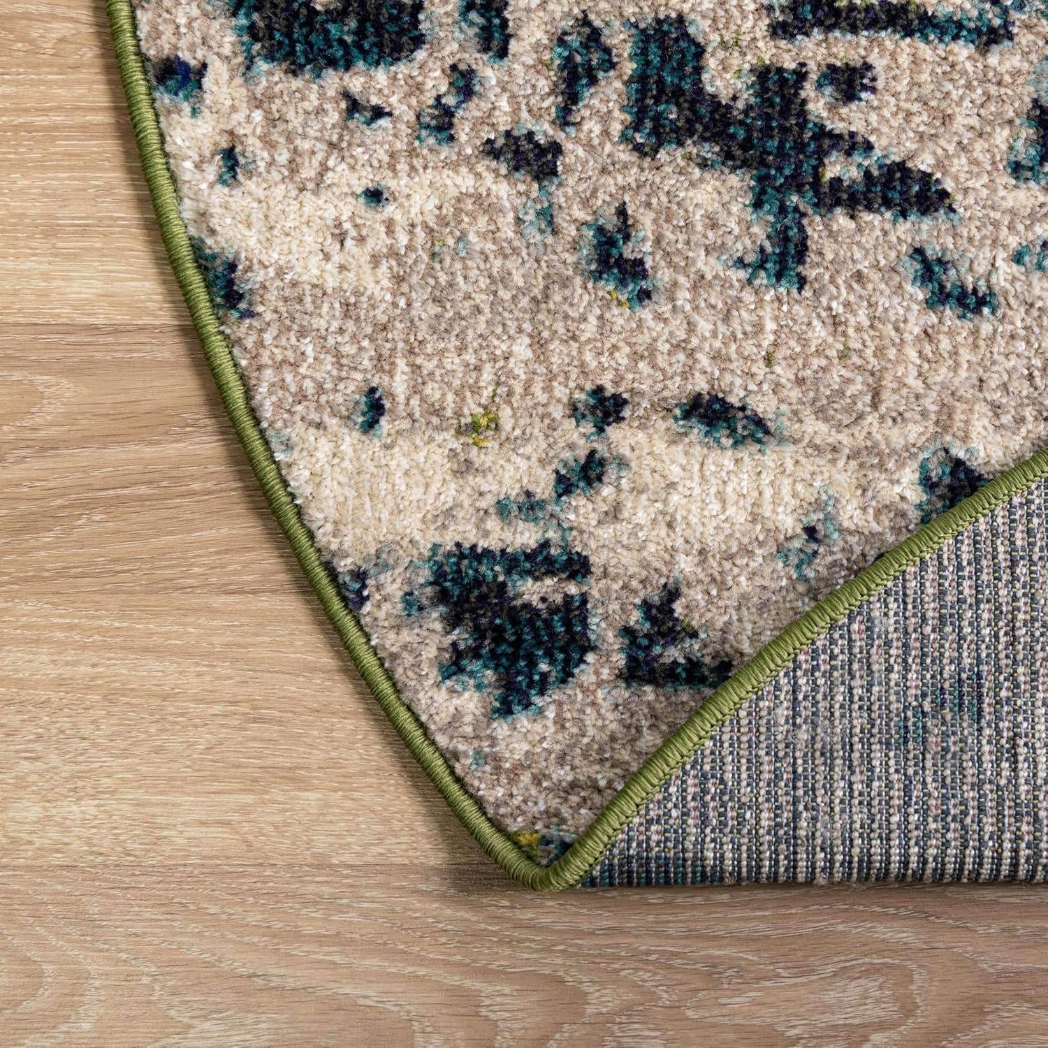 Estrella Abstract Oval Area Rug – Modern Distressed Design in Blue/Beige 5×8