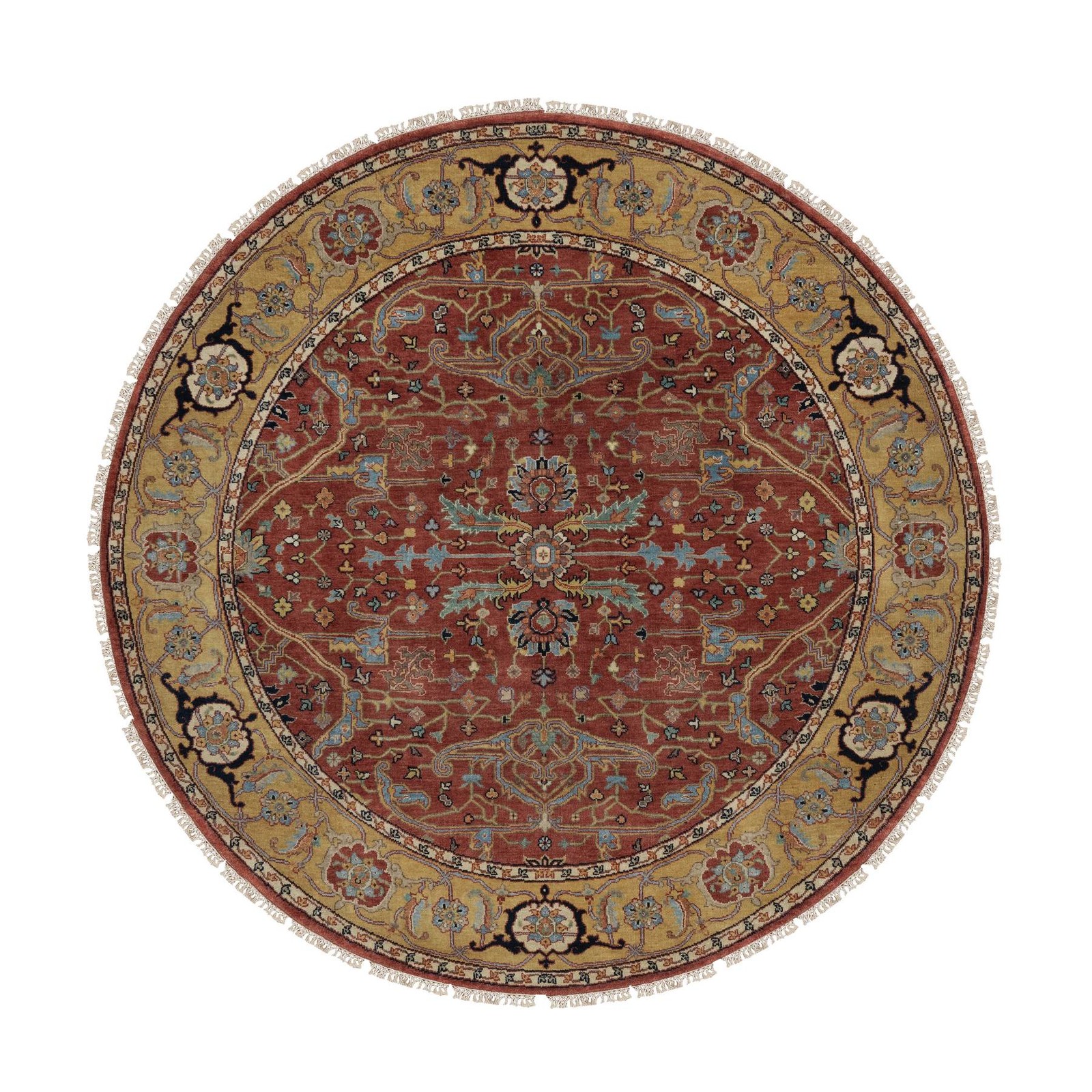 6’2″x6’2″ Red Antiqued Fine Heris Hand Knotted New Zealand Wool Round Rug R91521