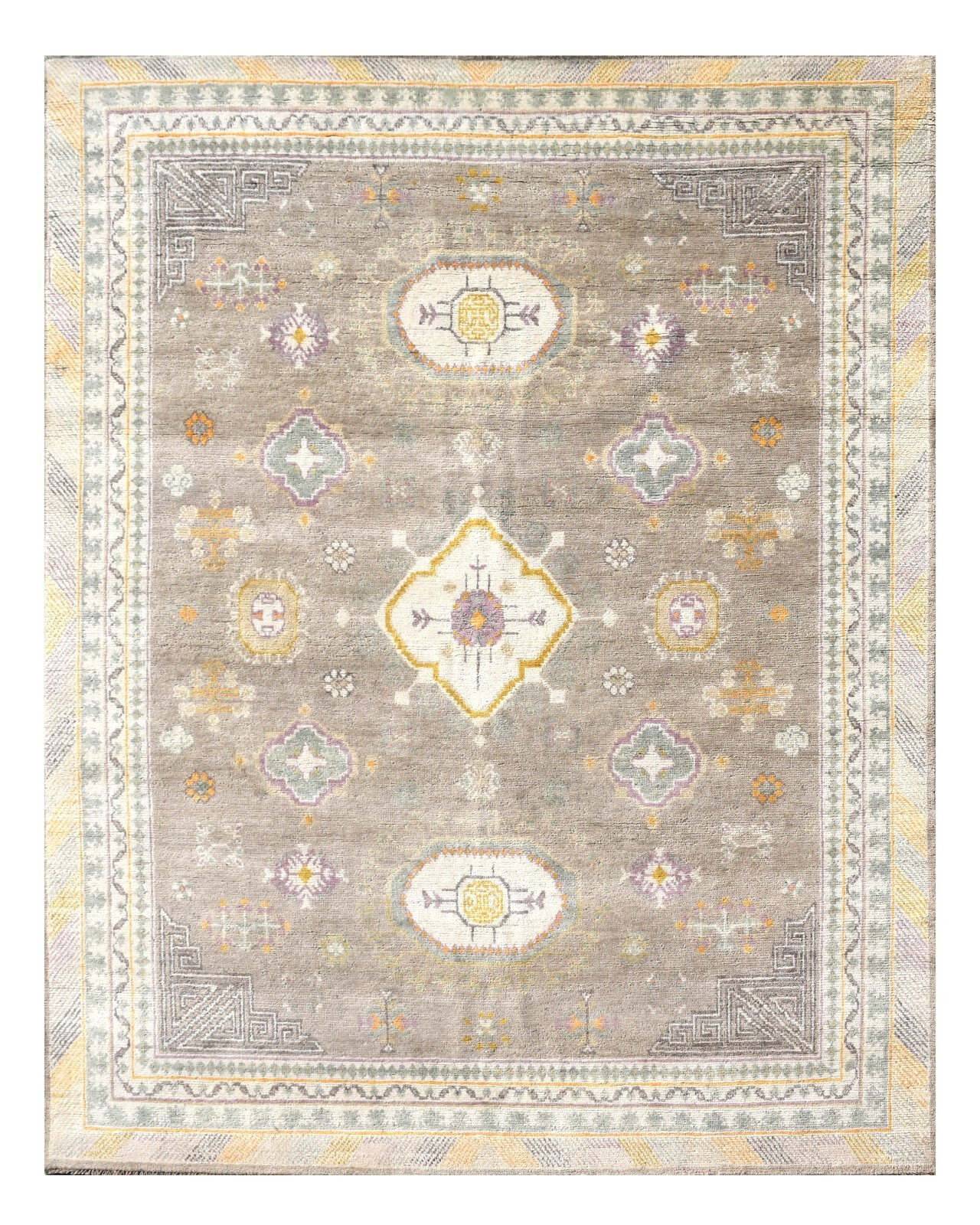 8X10 Khotan Hand-Knotted Wool Area Rug Brown Carpet (8’2″ x 9’11”