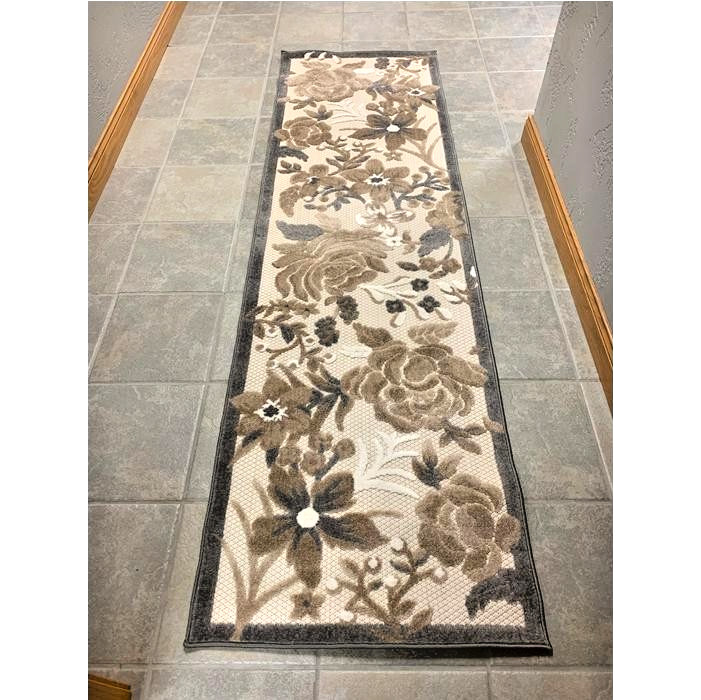 Nourison Romantic Garden Floral Cream Grey Runner Rug 2’2″ x 7’6″ Natural