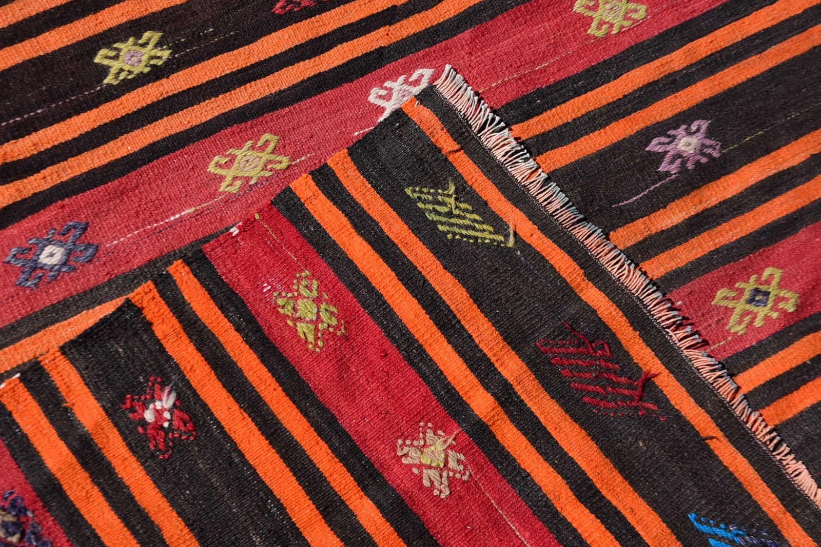 Turkish Vintage Rug, 5,1×9,6 ft Large Rug, Red Kilim Bordered Rug