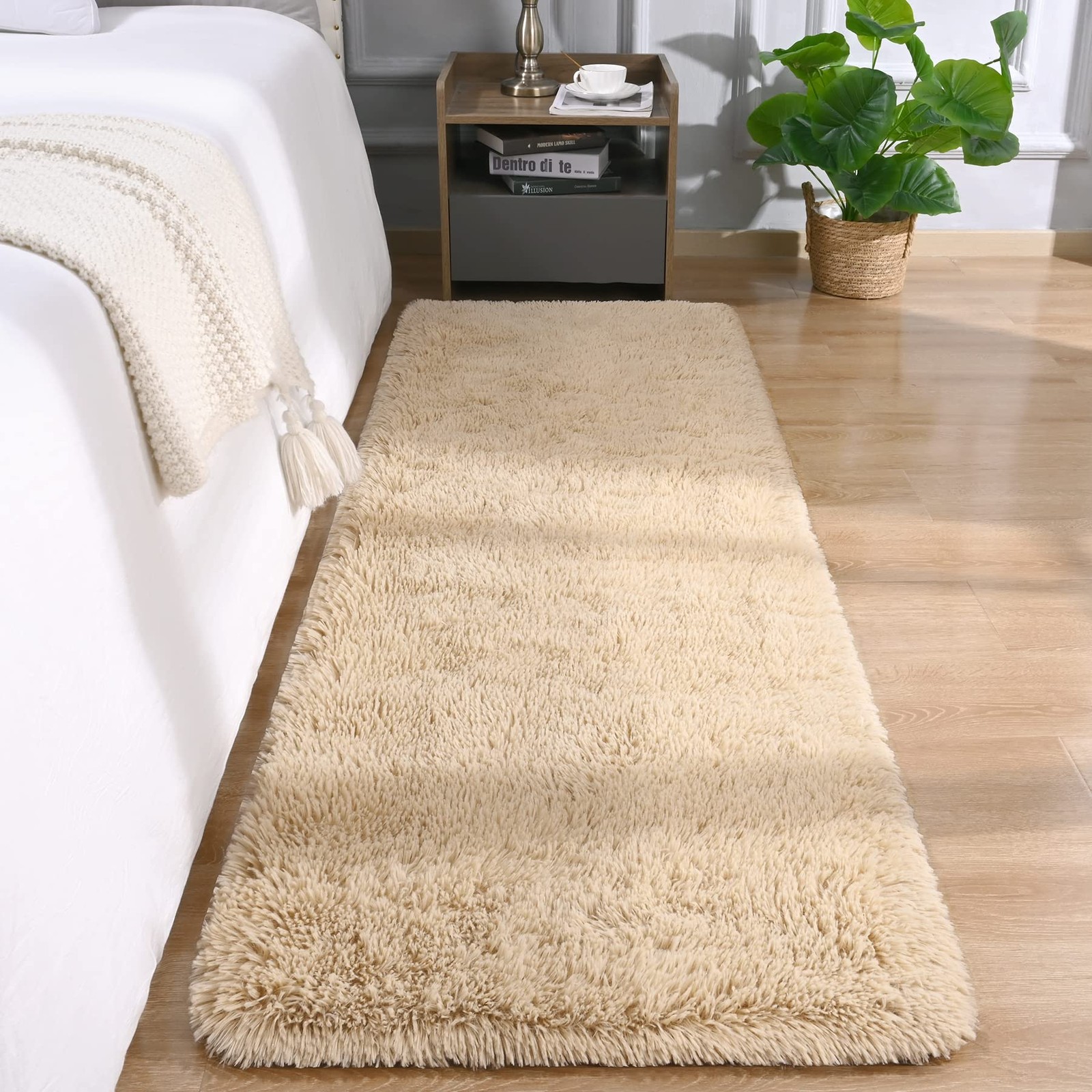 2X3 Rug Small Beige Rug Fluffy Rugs for Bedroom Kicthen 2 x 3 Feet Light Tan
