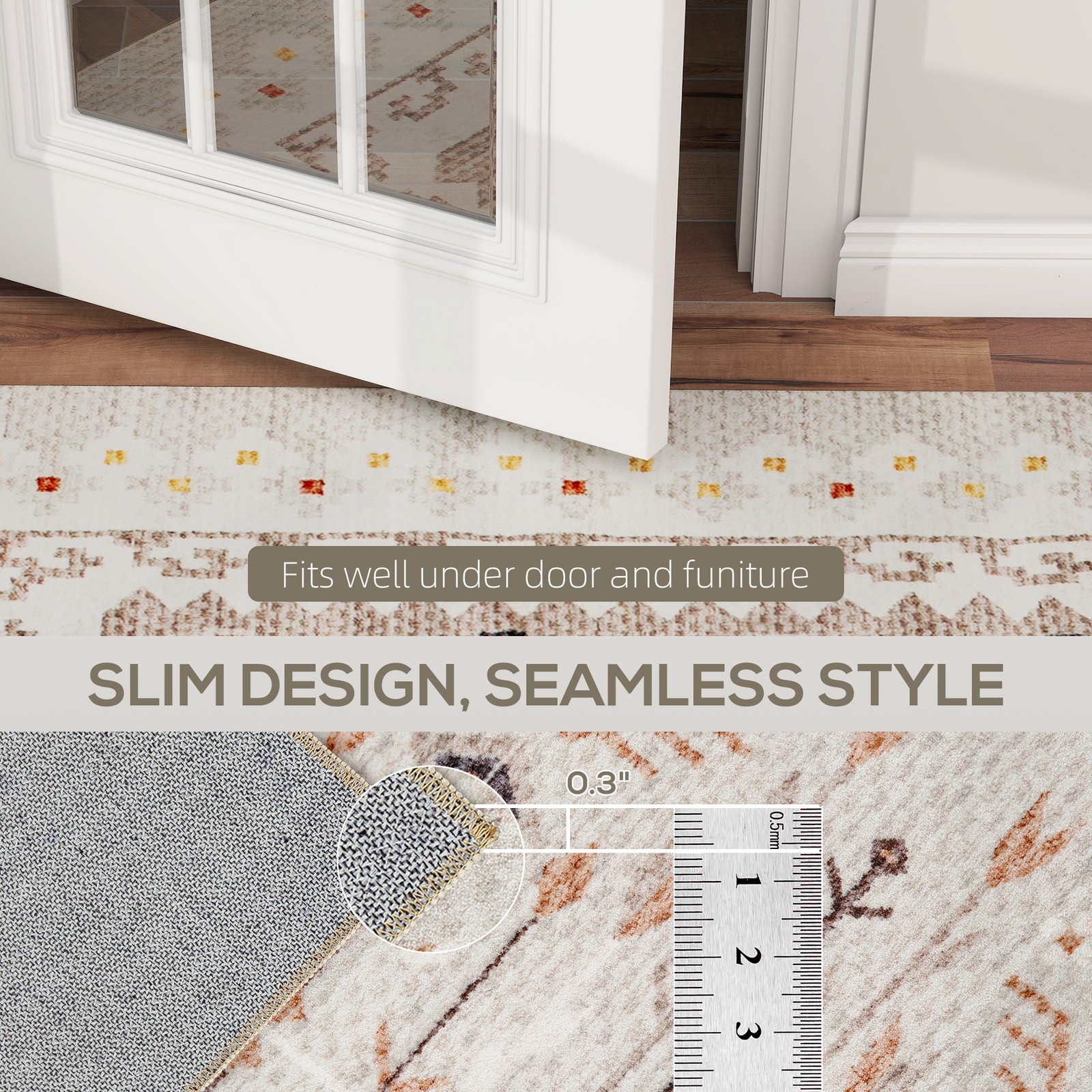 Area Rug 4×6, Non-Slip Boho Flannel Print Floor Carpet, Brown