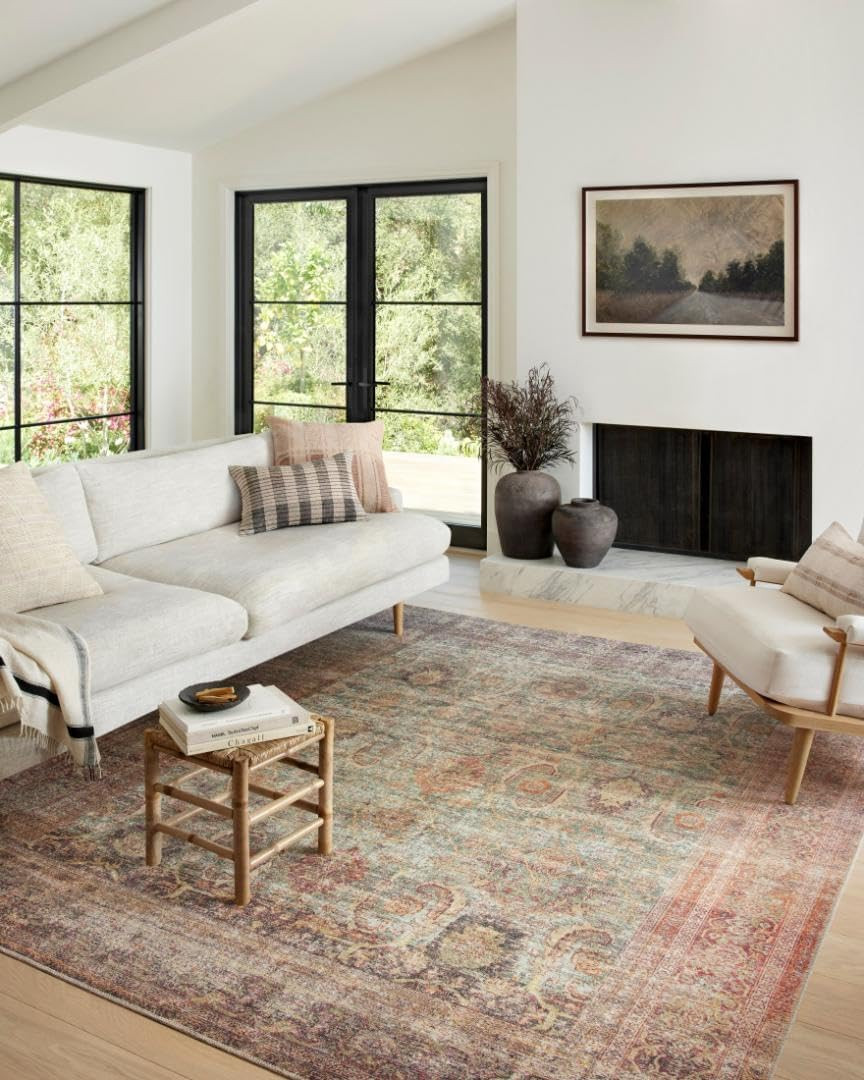 Loloi Georgie Collection Area Rug 7’6″ x 9’6″ Jade/Sunset, .19″ Pile Height