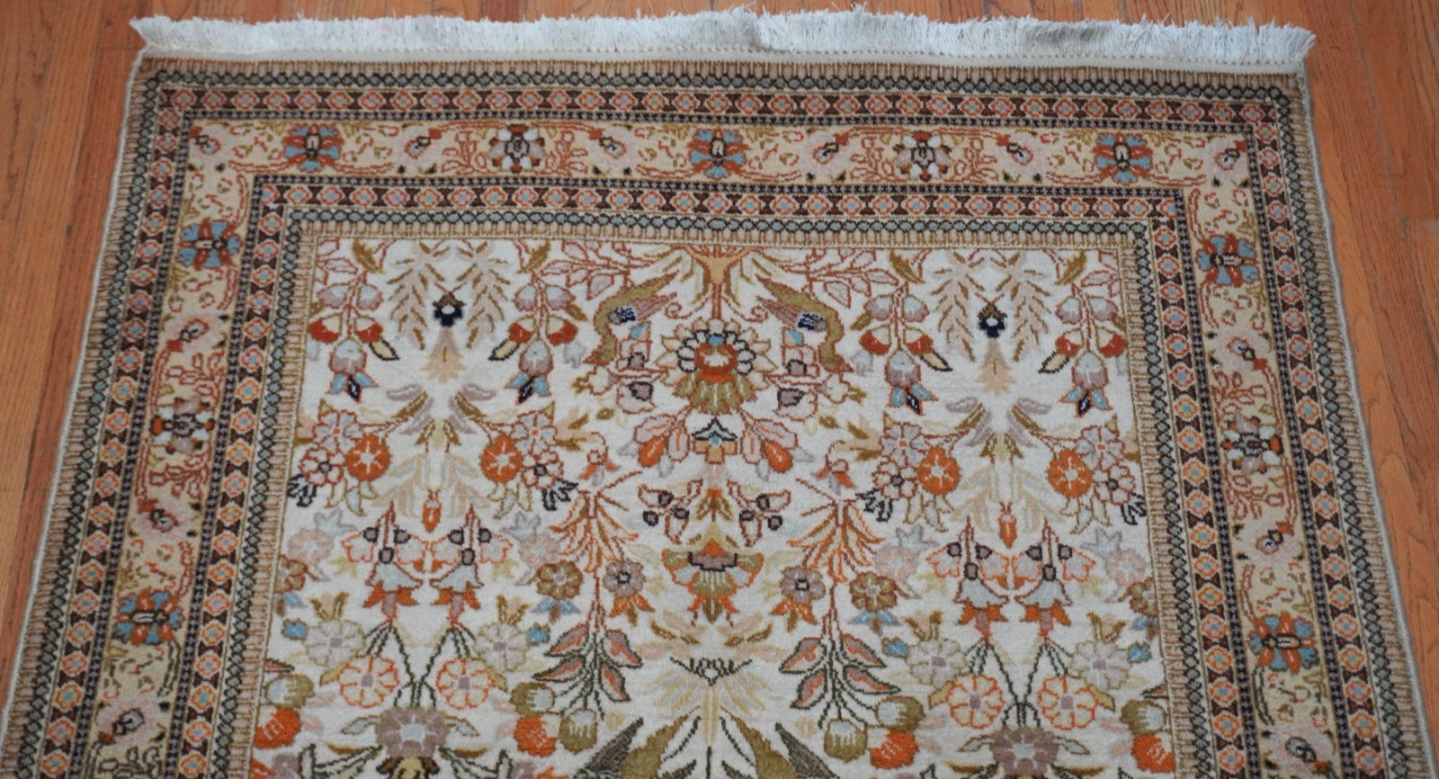 Exquisite Antique Taba Tabrizz 4’9″ x 6′ Birds Hand Knotted Wool Rug