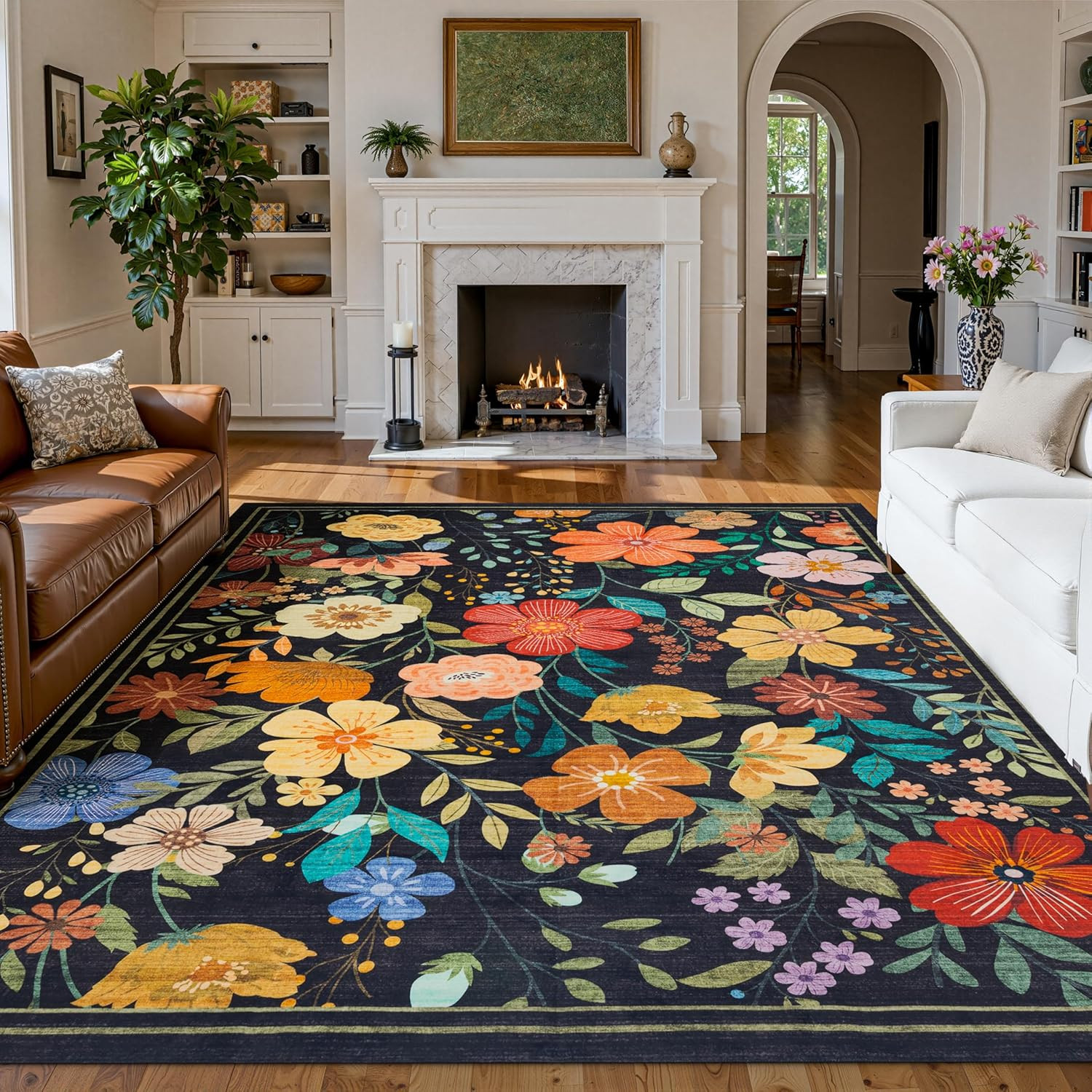 Area Rugs Floral, Non-Slip Machine Washable Wear-Resistant, Ultra Soft for Livin