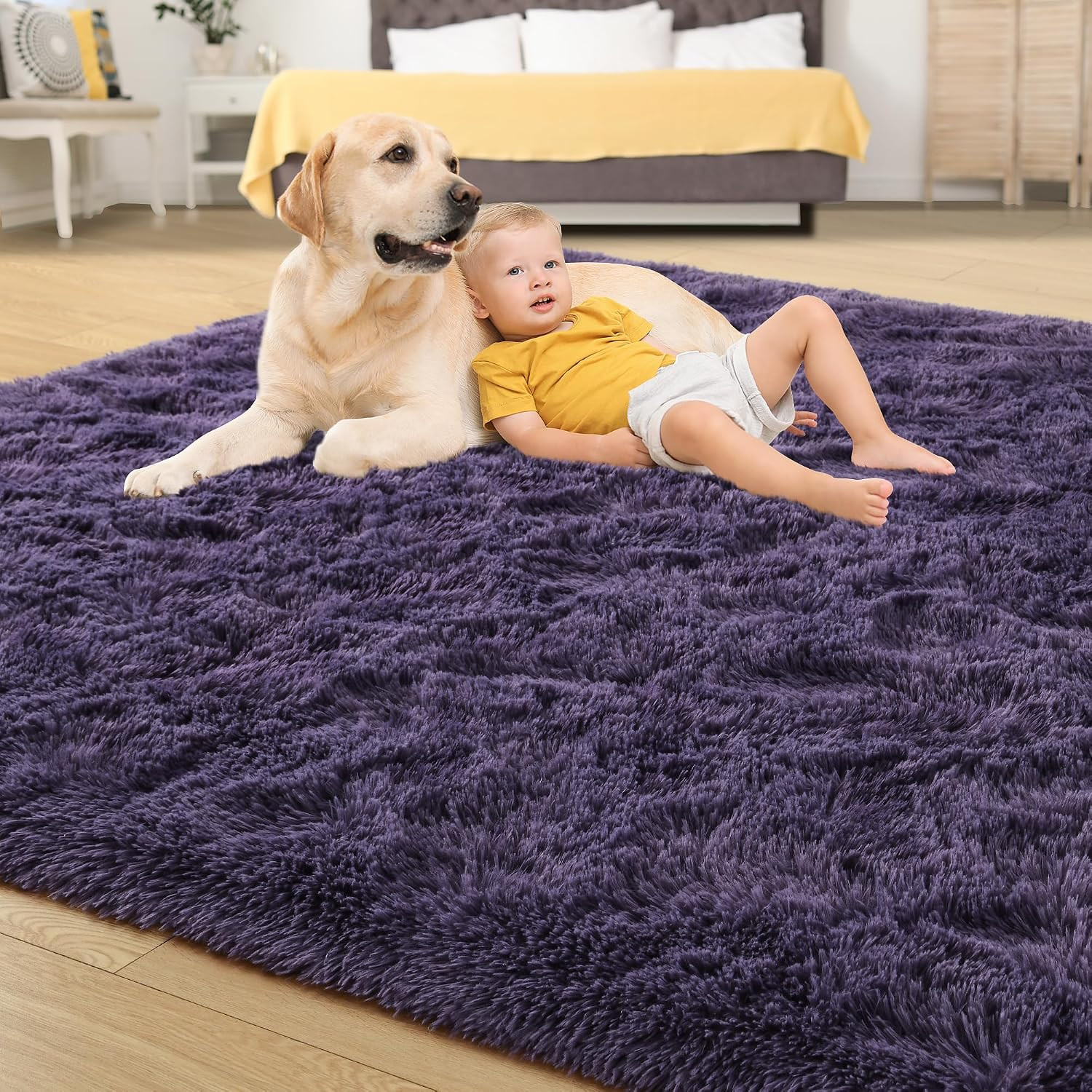 4X6 Area Rugs for Living Room, Soft Fluffy Shag Gray Purple Rug