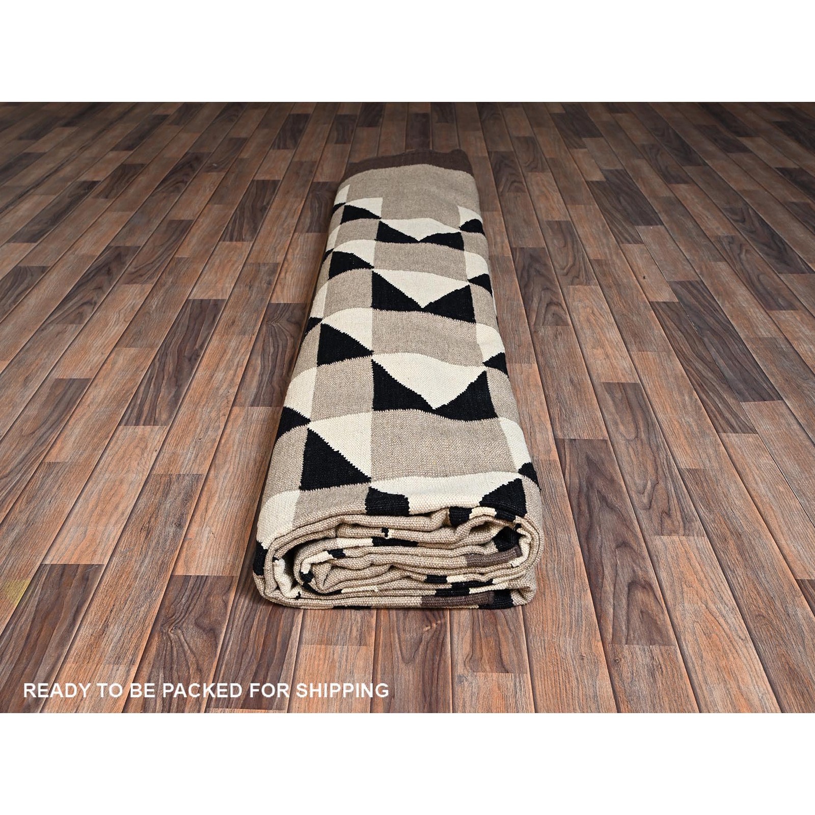 12’2″x14’9″ Brown Flat Weave Southwest Geometric Design Hand Woven Wool XL Rug