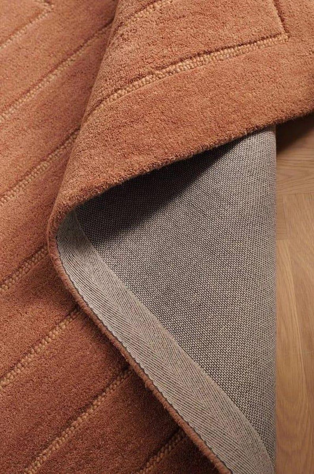 Hand Tufted Wool Rug, Modern Geometric Square Design, Minimalist Terracotta Rug
