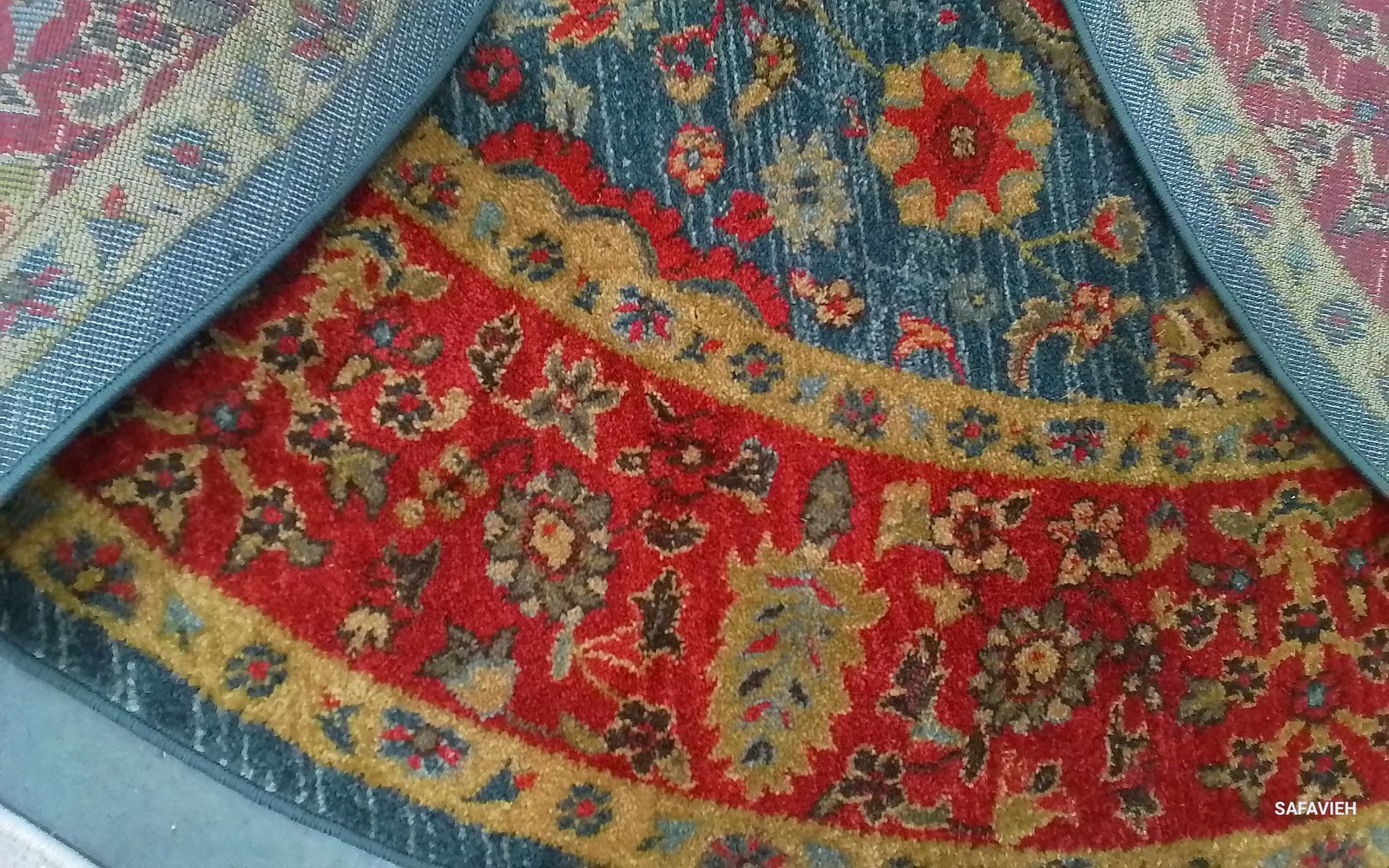 NAVY / RED 6′-7″ x 6′-7″ Damaged Binding Rug Reduced Price 1172805839 MAH655C-7R