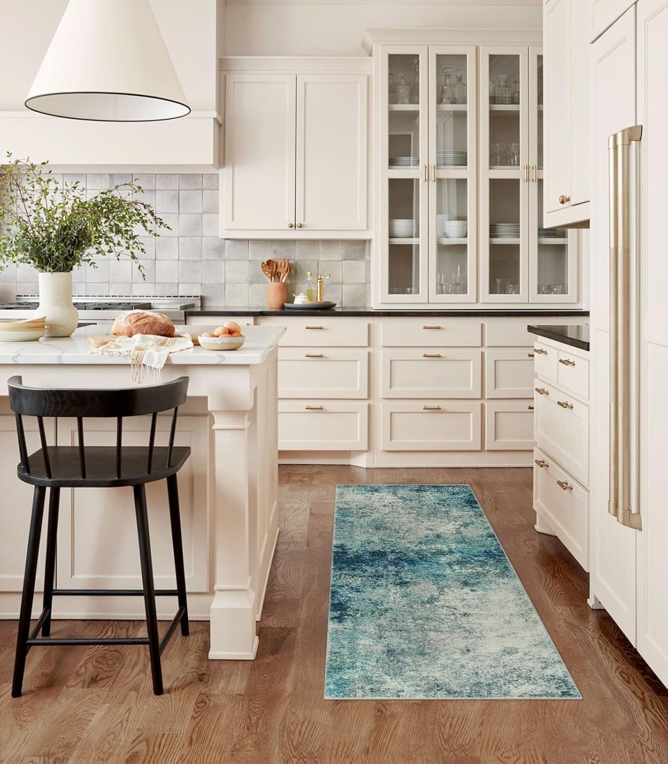 Stylish Blue/Grey Modern Abstract 8ft Runner Rug – Ideal for High-Traffic Areas