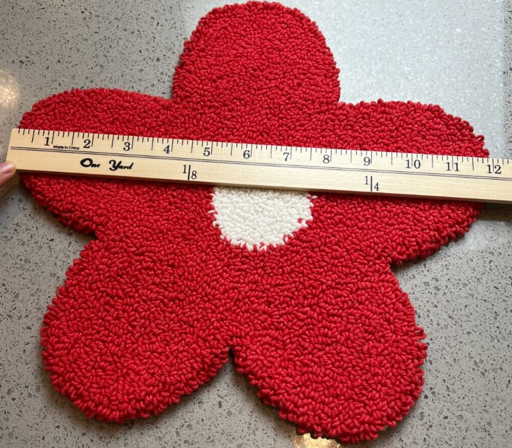 Y2K HANDMADE SET OF 3 TUFFED COASTERS/RUGS RED PINK FLORAL & GREEN WHITE CHECKER