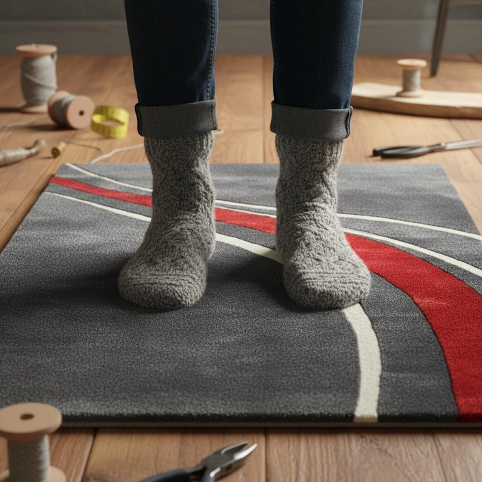 Hand-Tufted Wool Area Rug | Modern Racing Stripe Design Handmade Carpet