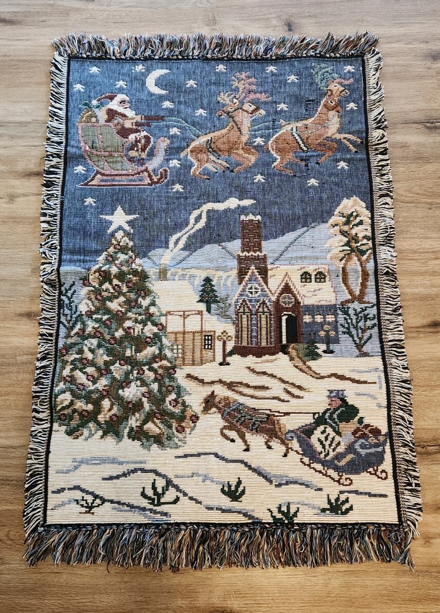 VTG 1994 Homemaker Here Come Santa Christmas Handwoven Rug 30×48 Holiday Cotton
