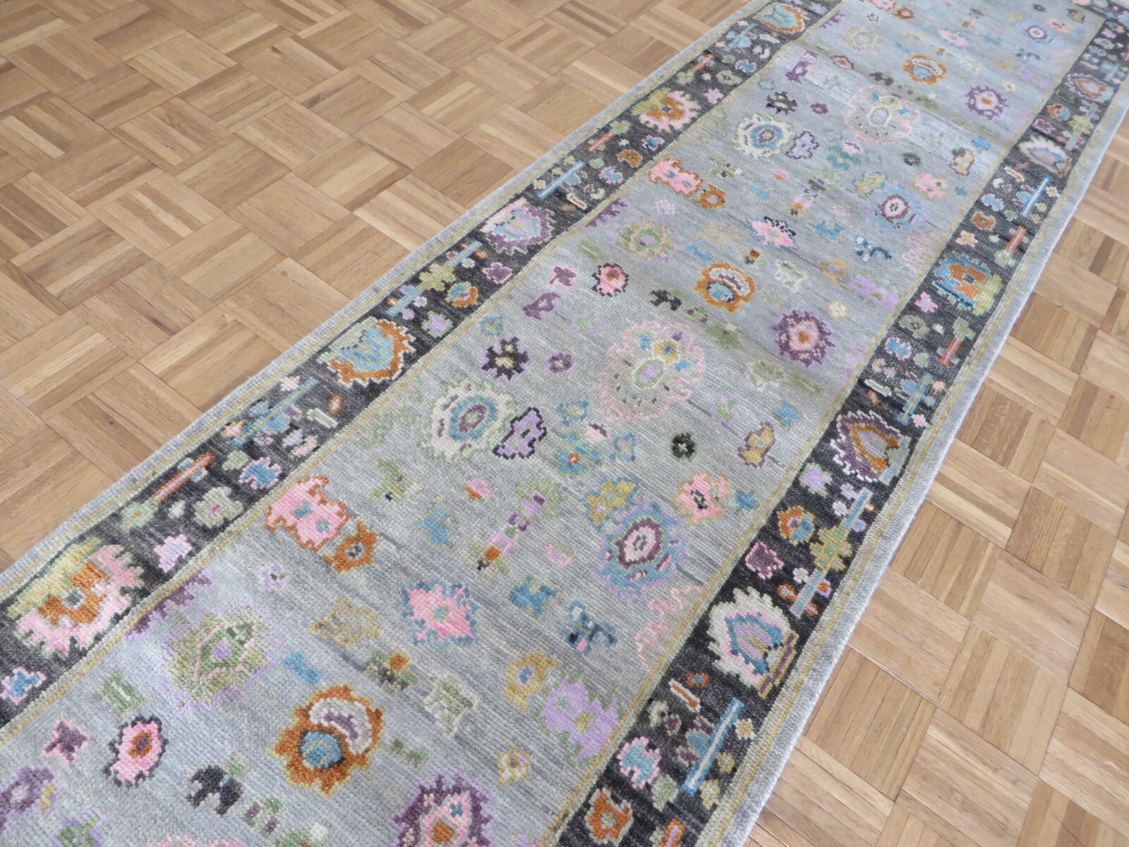 3 x 12’2 Runner Hand Knotted Gray Colorful Oushak Oriental Rug G13054