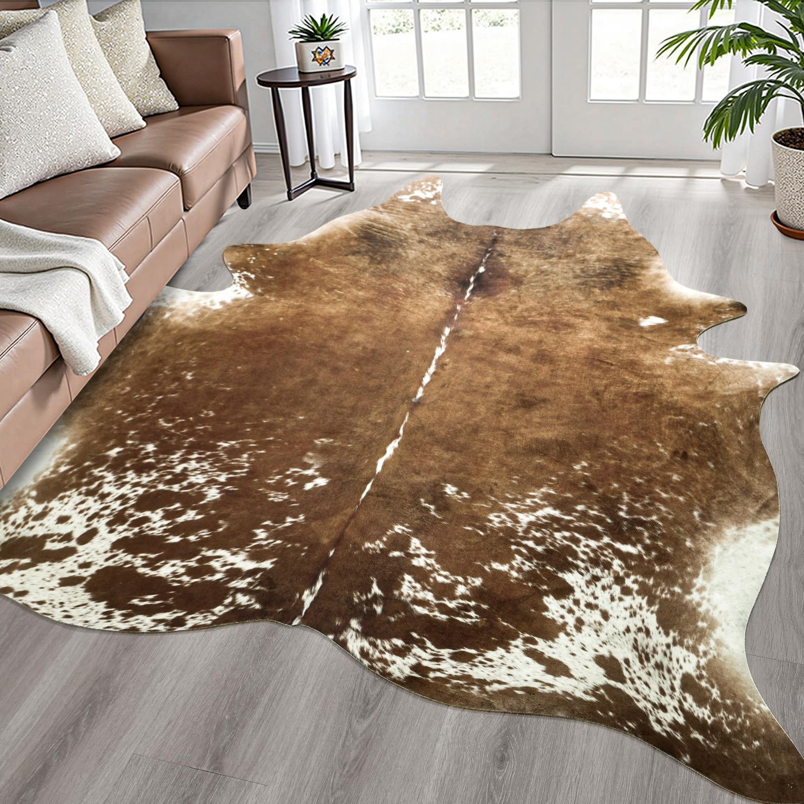 Easycozy Faux Cowhide Cow Print Rug 6.2 x 7 Western Decor Faux Cowhide