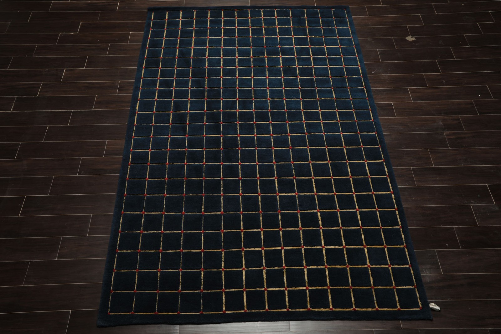 6’x9’1” Hand Knotted Wool Navy Tibetan Embossed Sculpted Embossed Rug