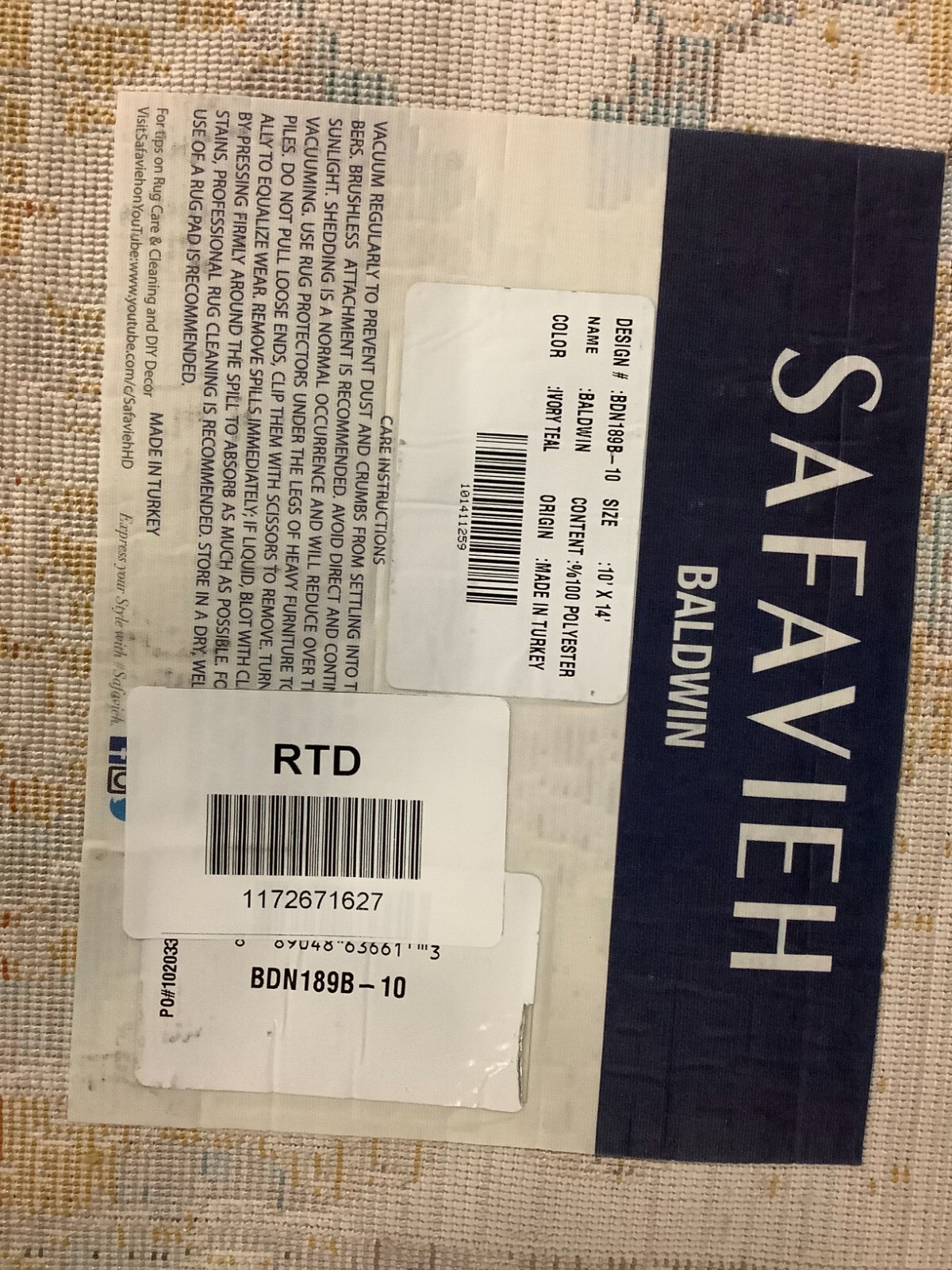IVORY / TEAL 10′-0″ x 14′-0″ Flaw in Rug, Reduced Price 1172671627 BDN189B-10