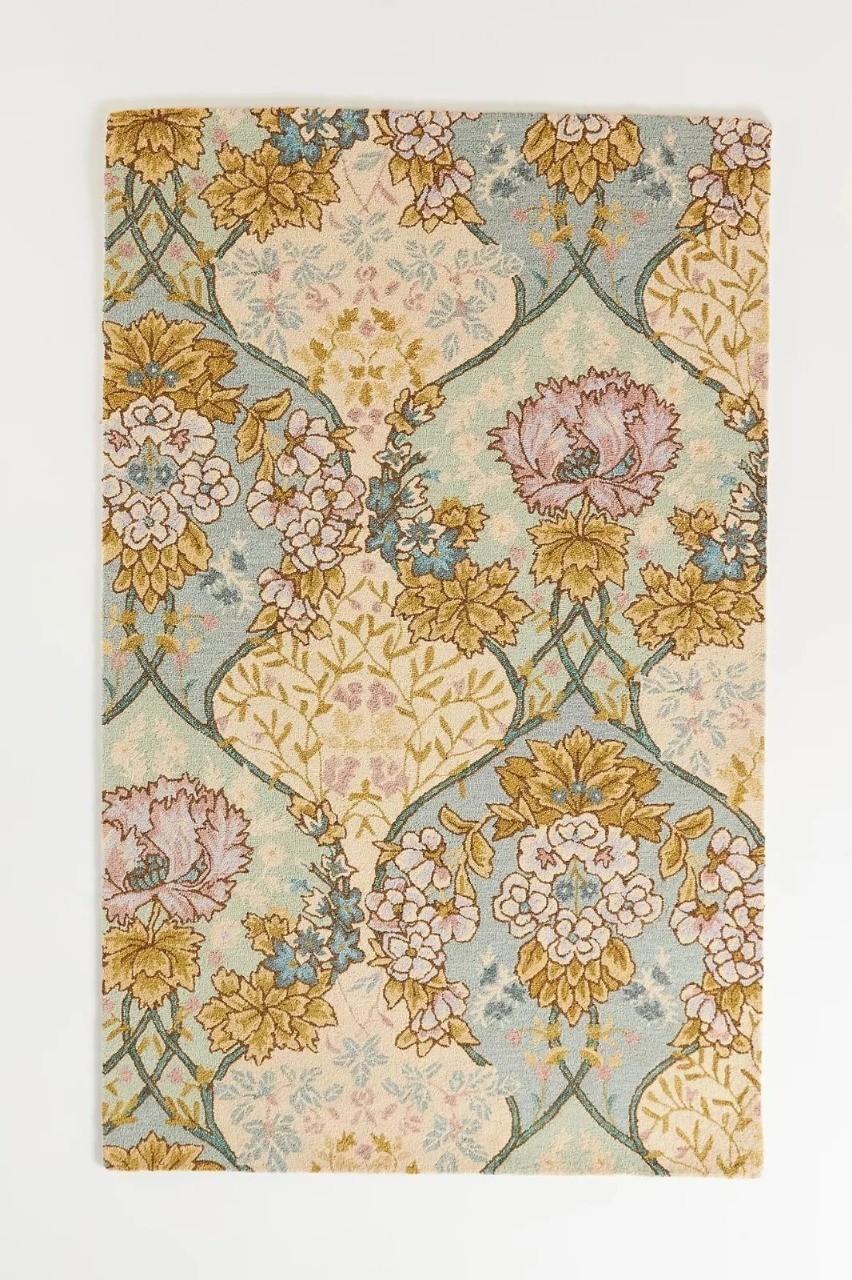 Handmade Wool Tufted Rug Besiana Floral Medallion Sage Vintage Style 6×9 7×10