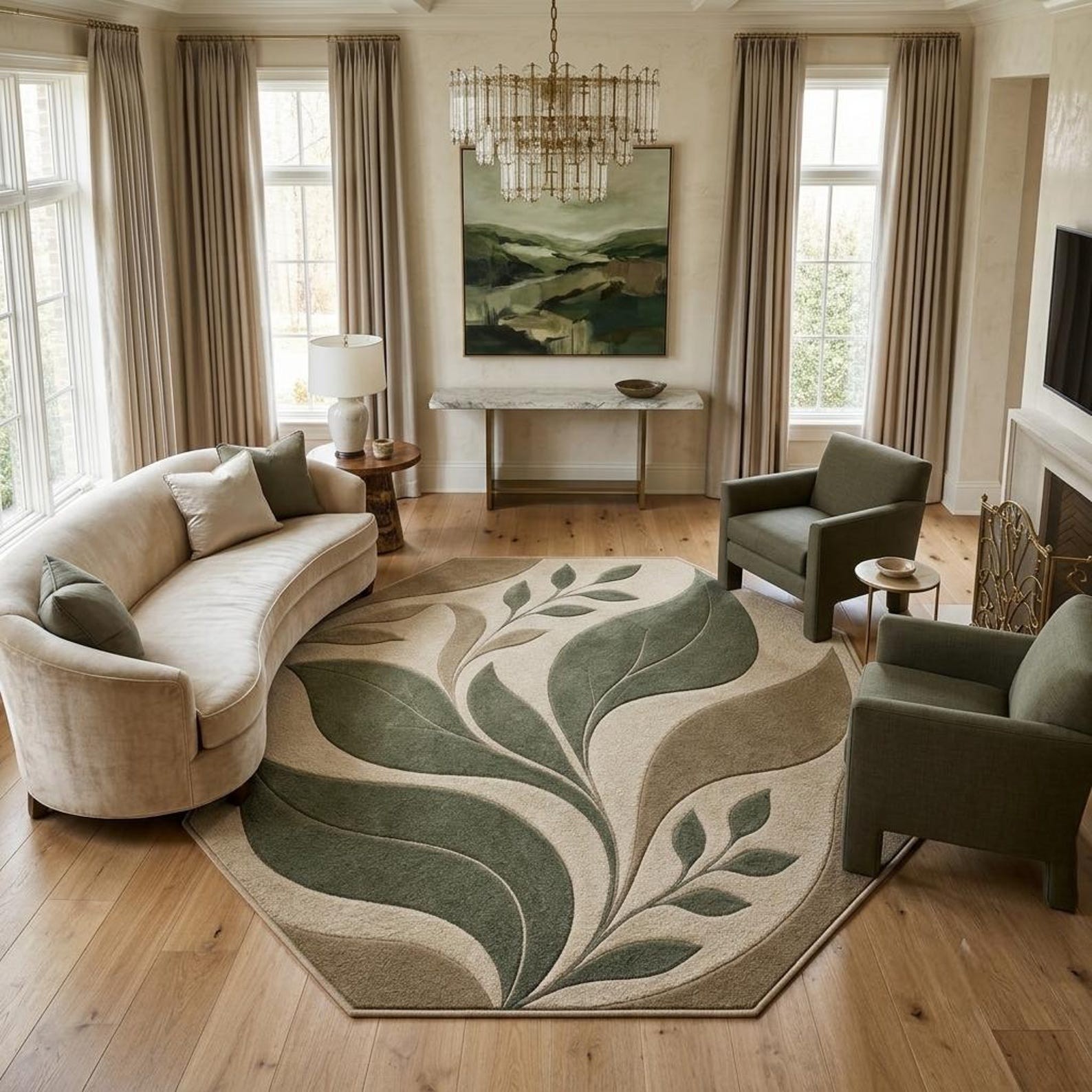 Luxury Hand Tufted Wool Rug Modern Leaf Botanical Area Rug Custom Size