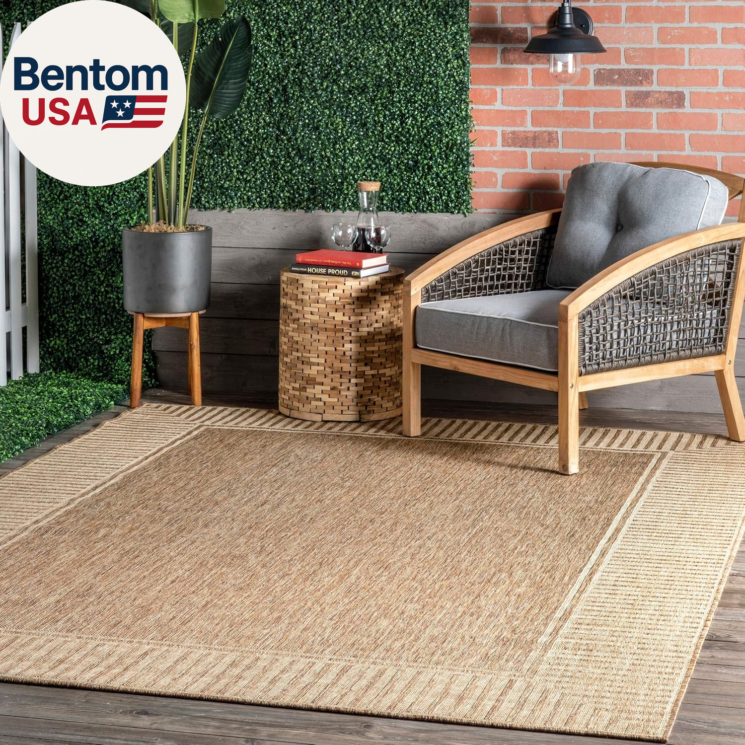 Asha Light Brown/Ivory, 5′ X 8′, Casual, Striped Border, Soft and Cozy, High Tra