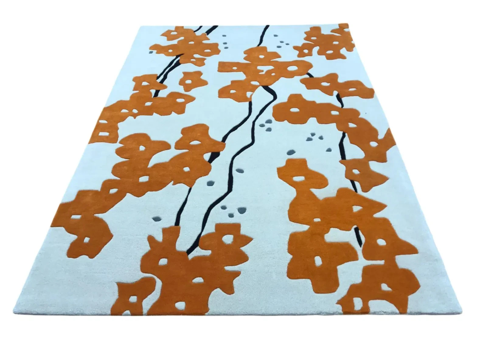 Hand Tufted Abstract Area Rug, Modern Orange White Wool Carpet, Contemporary