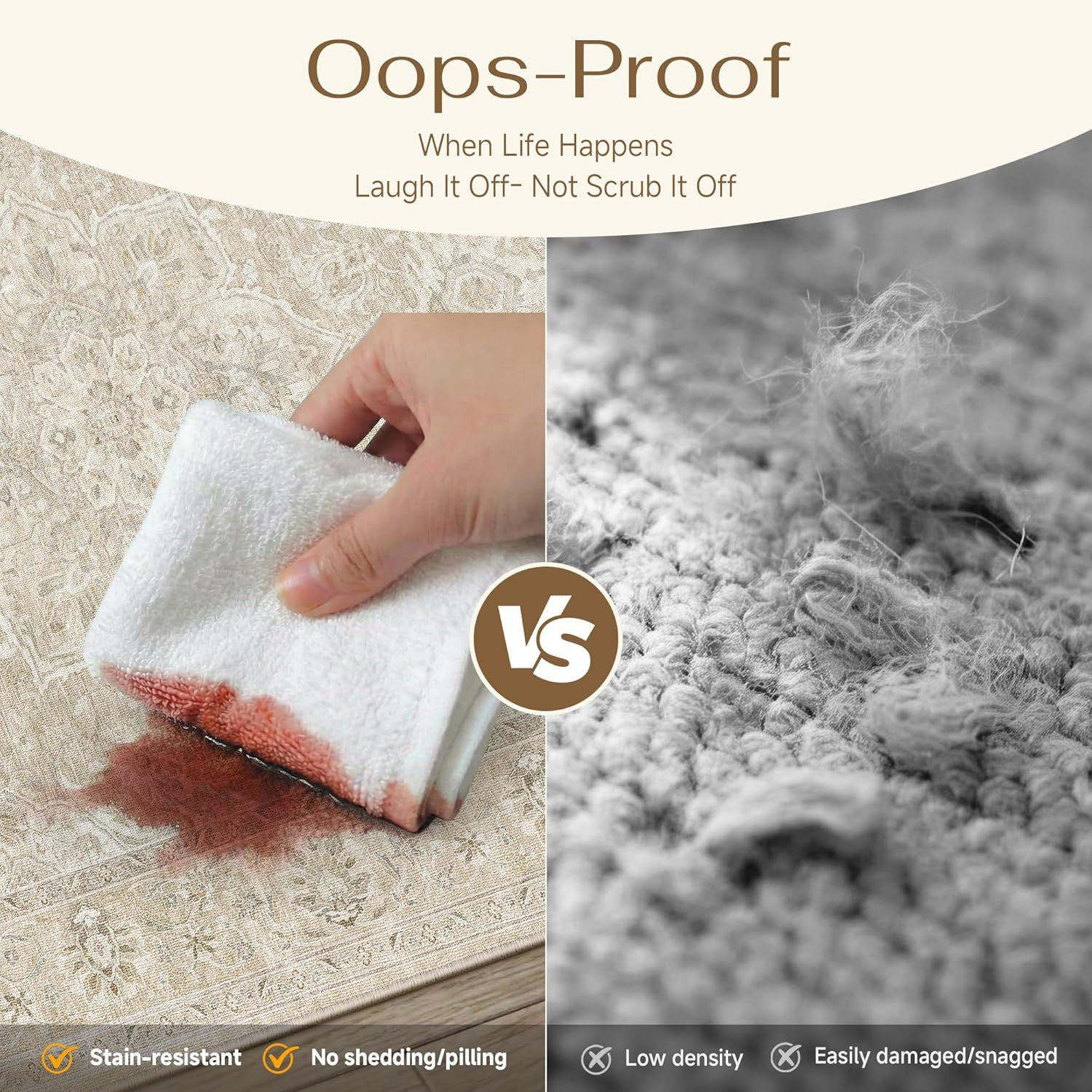 3X5 Washable Area Rugs for Living Room Bedroom Beige Vintage Large Soft Carpet R