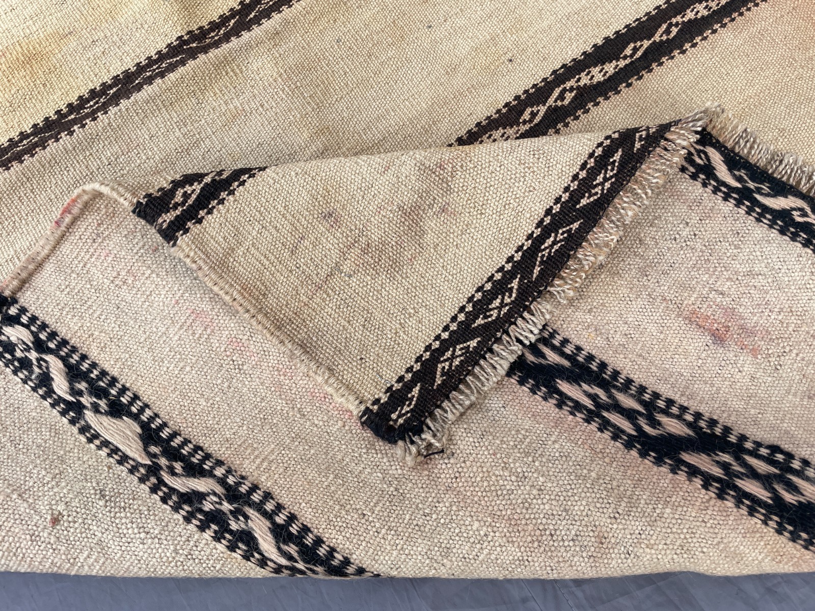 2’10 x 5’2 Ft Natural Afghan Tribal Kilim Rug Cream Brown Flatweave Wool Carpet