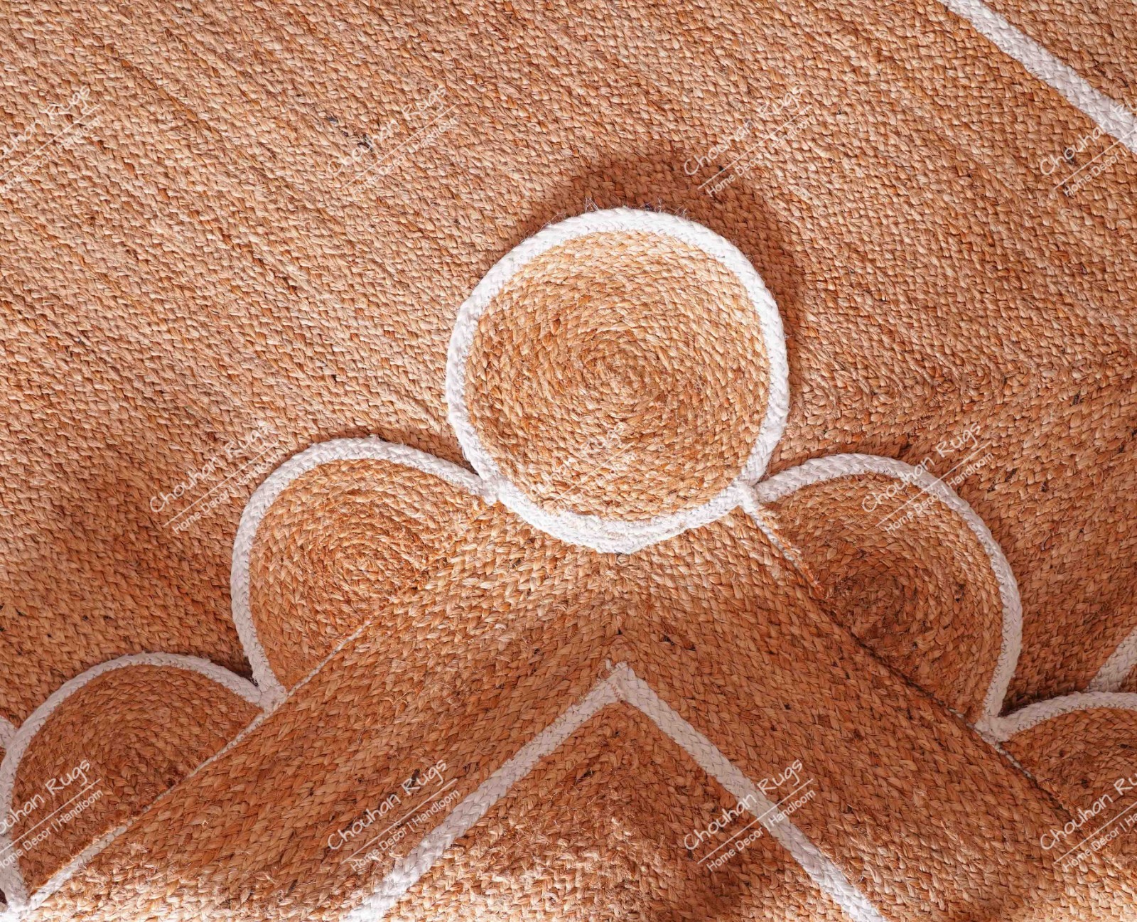 Natural Hand Braided Runner Rug with white scallop Border Hallway, Entryway Rug