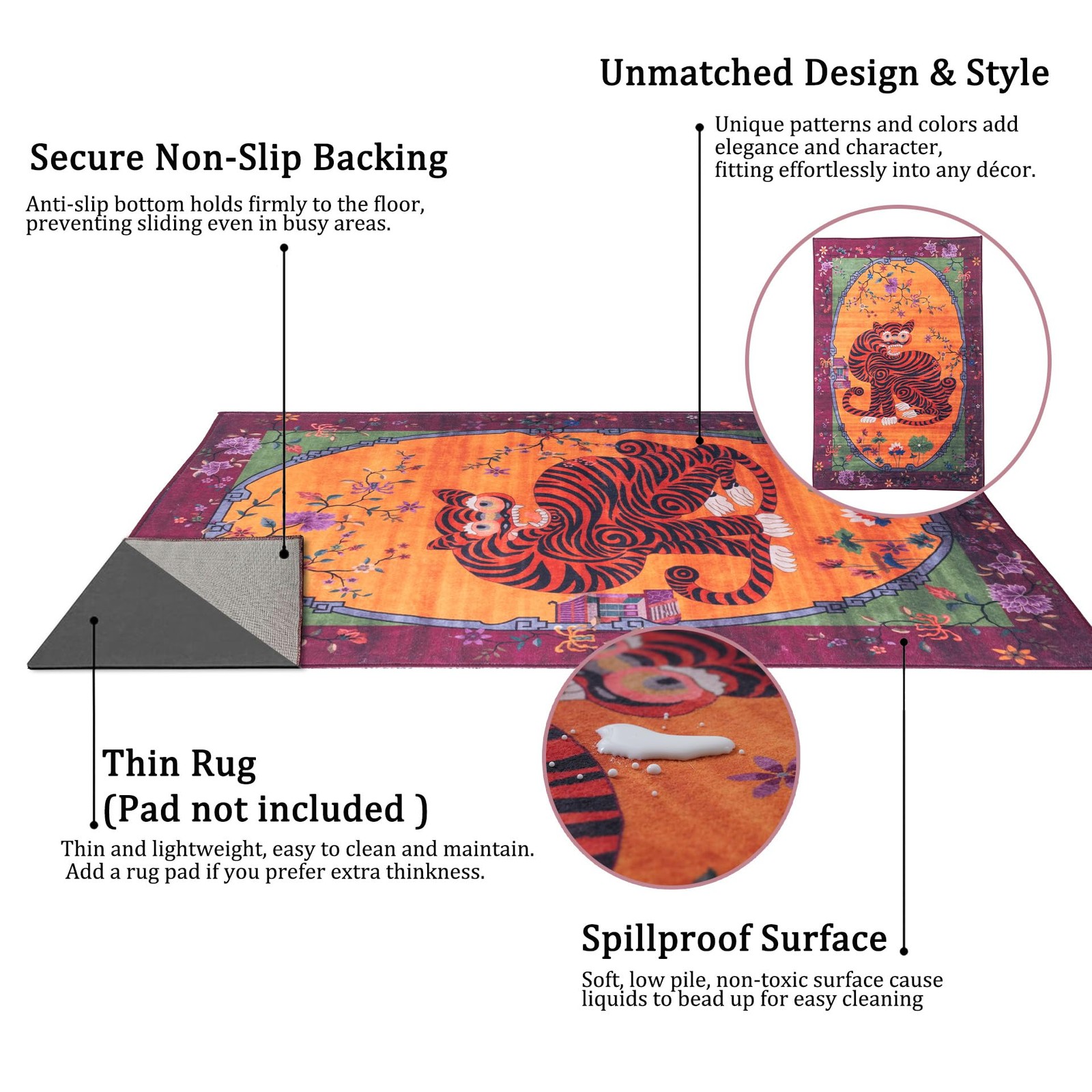 Vintage Tibetan Rug – 2×3, Non-Slip, Washable Rugs for Bathroom, Kitchen, Ind…